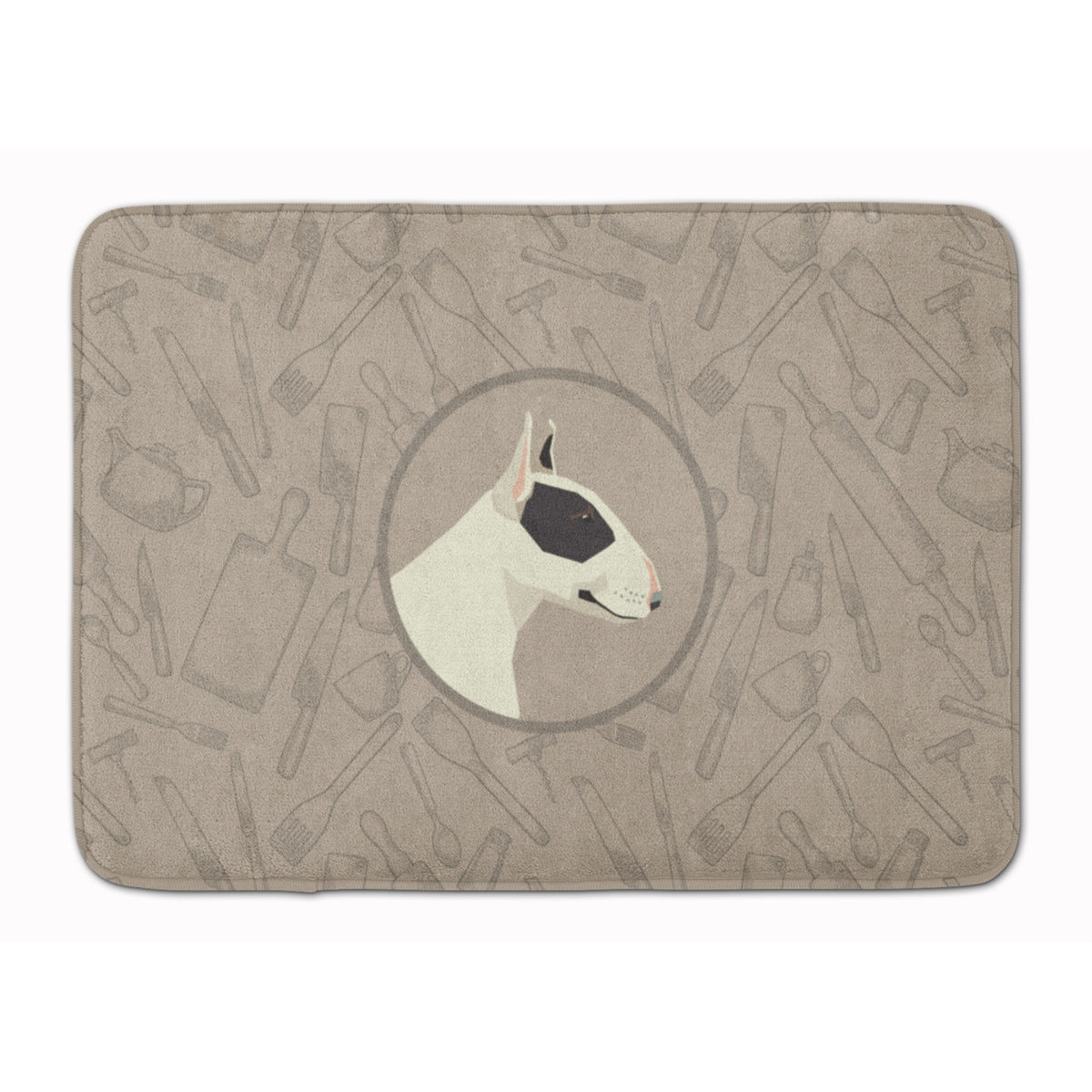 Caroline'S Treasures Black And White Bull Terrier In The Kitchen Machine Washable Memory Foam Mat Doormats