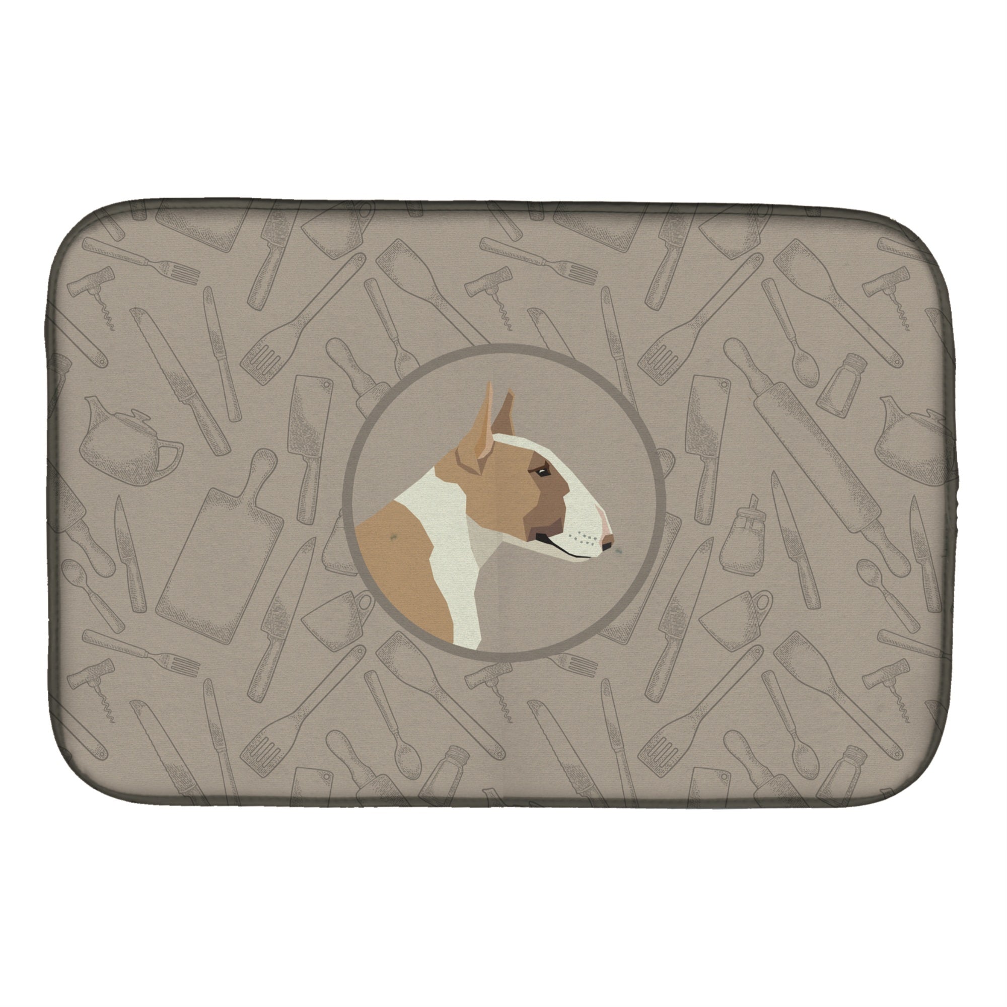 'Caroline'S Treasures Ck2175Ddm Fawn And White Bull Terrier Kitchen Dish-Drying-Mats, 14X21, Multicolor''