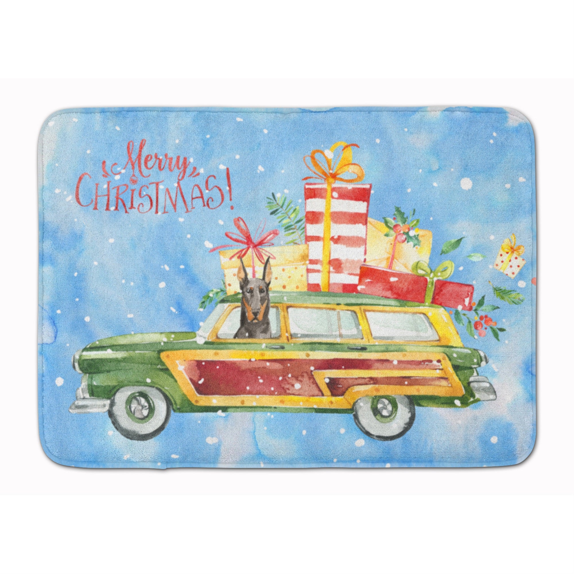 'Caroline'S Treasures Merry Christmas Doberman Pinscher Machine Washable Memory Foam Mat Doormats, Multicolor''