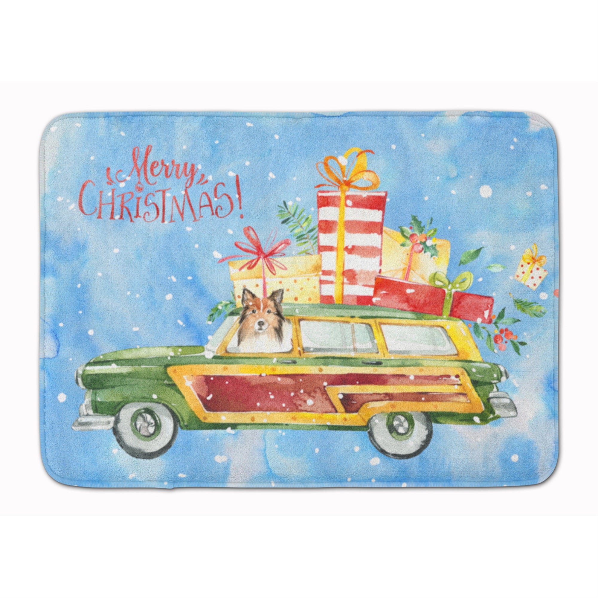 'Caroline'S Treasures Merry Christmas Sheltie Machine Washable Memory Foam Mat Doormats, Multicolor''