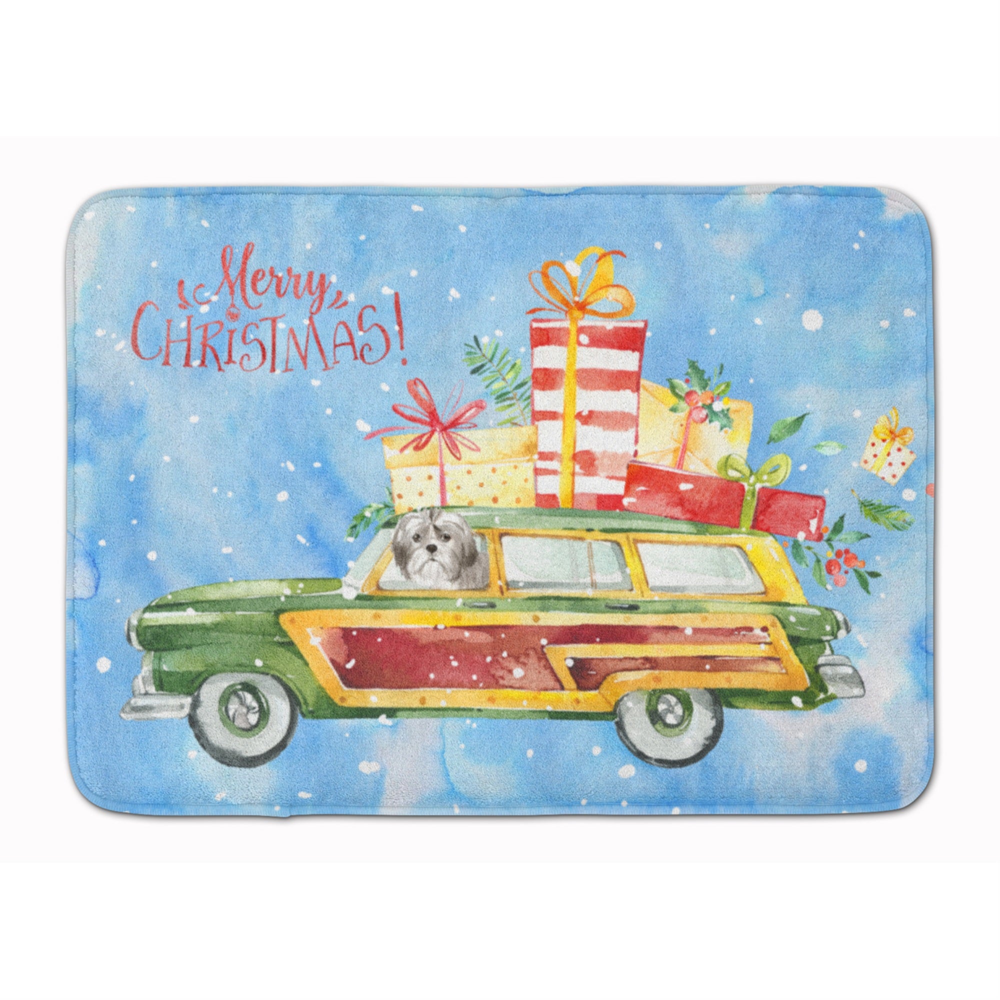 'Caroline'S Treasures Merry Christmas Shih Tzu Puppy Cut Machine Washable Memory Foam Mat Doormats, Multicolor''