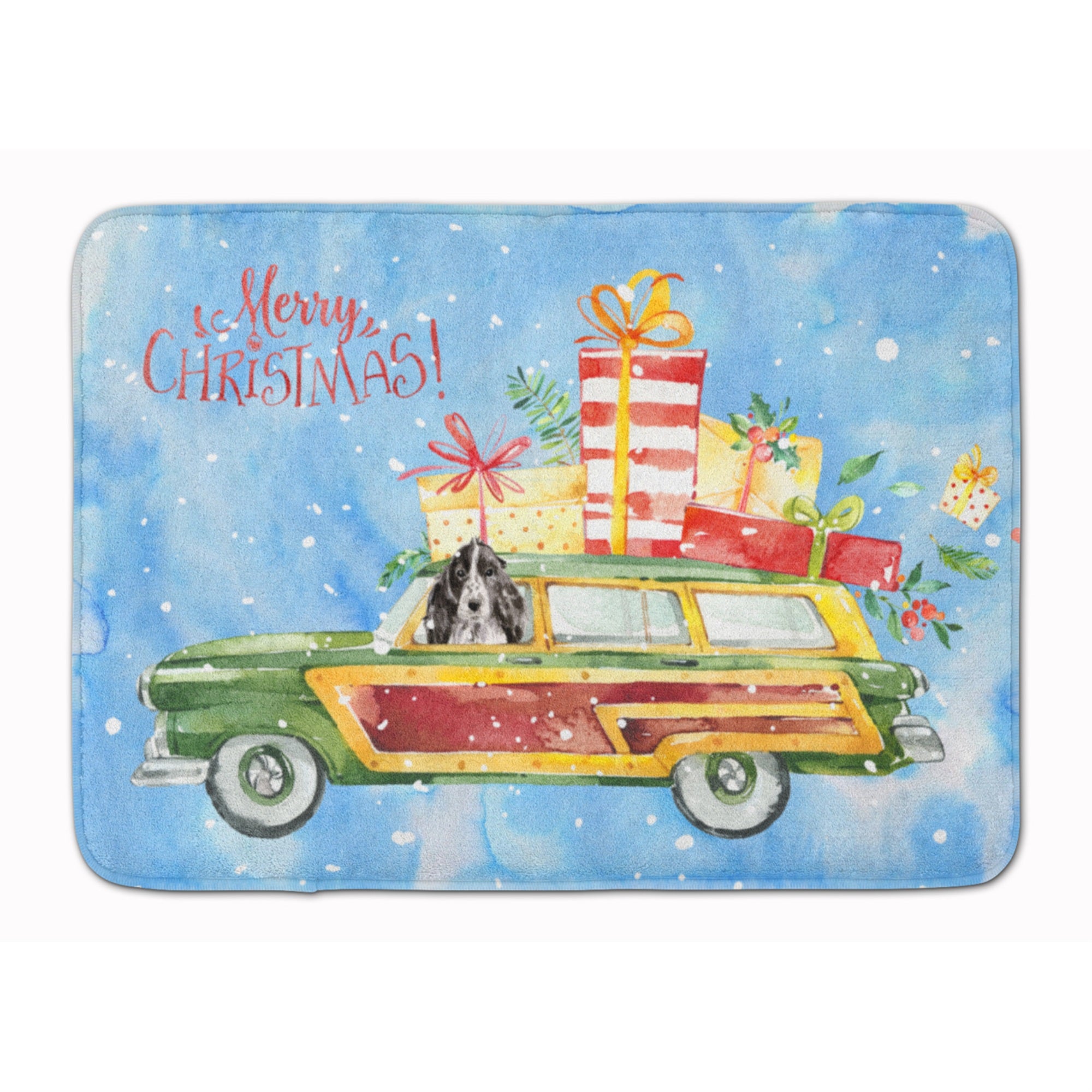 'Caroline'S Treasures Merry Christmas Black Parti Cocker Spaniel Machine Washable Memory Foam Mat Doormats, Multicolor''