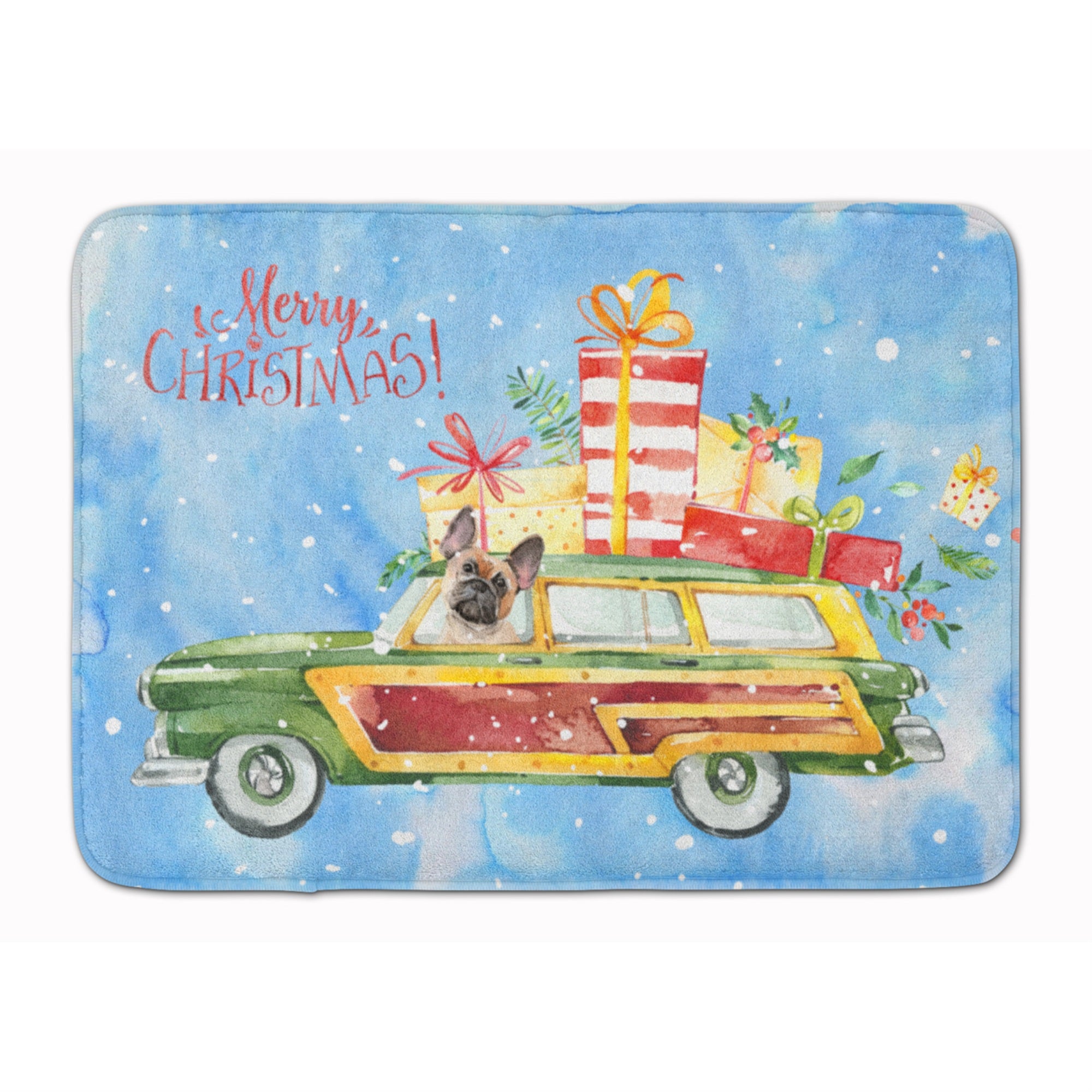 'Caroline'S Treasures Merry Christmas Fawn French Bulldog Machine Washable Memory Foam Mat Doormats, Multicolor''