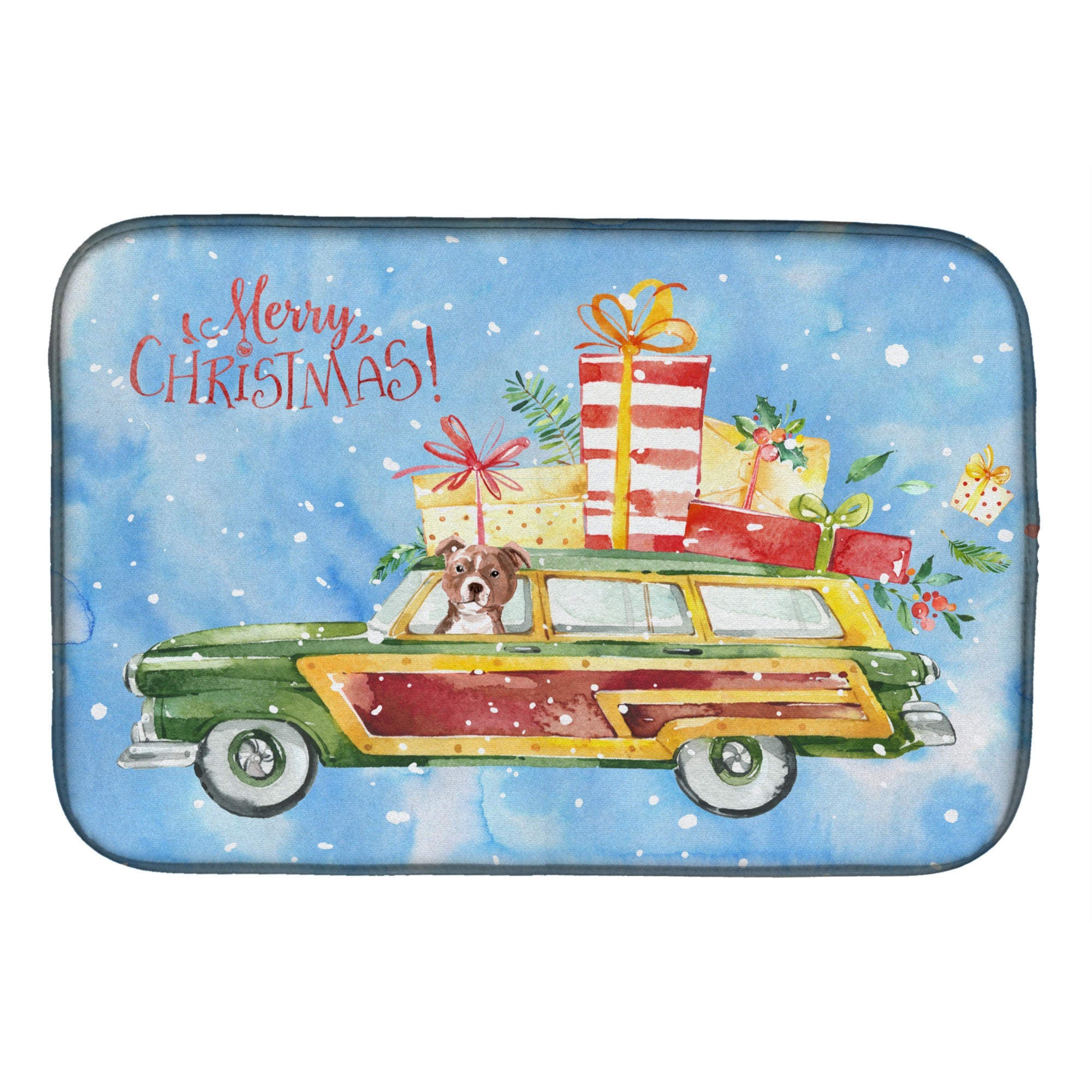 'Caroline'S Treasures Ck2464Ddm Christmas Red Staffie Bull Terrier Dish-Drying-Mats, 14X21, Multicolor''