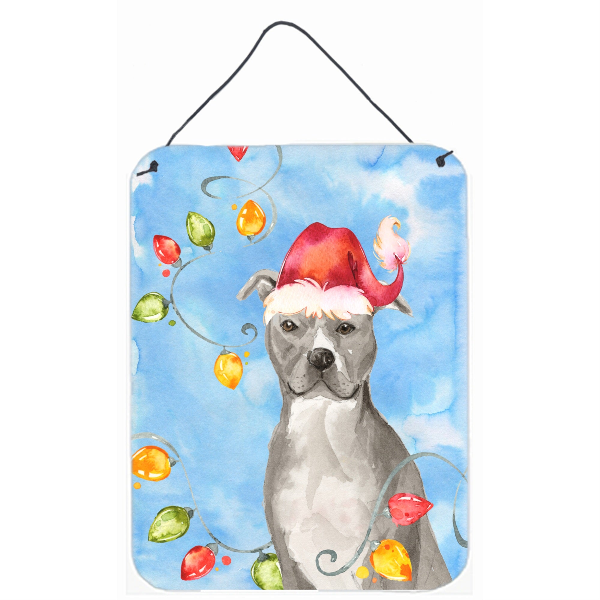 'Caroline'S Treasures Christmas Lights Staffordshire Bull Terrier Door Hanging Prints Wall-Decor, Multicolor''
