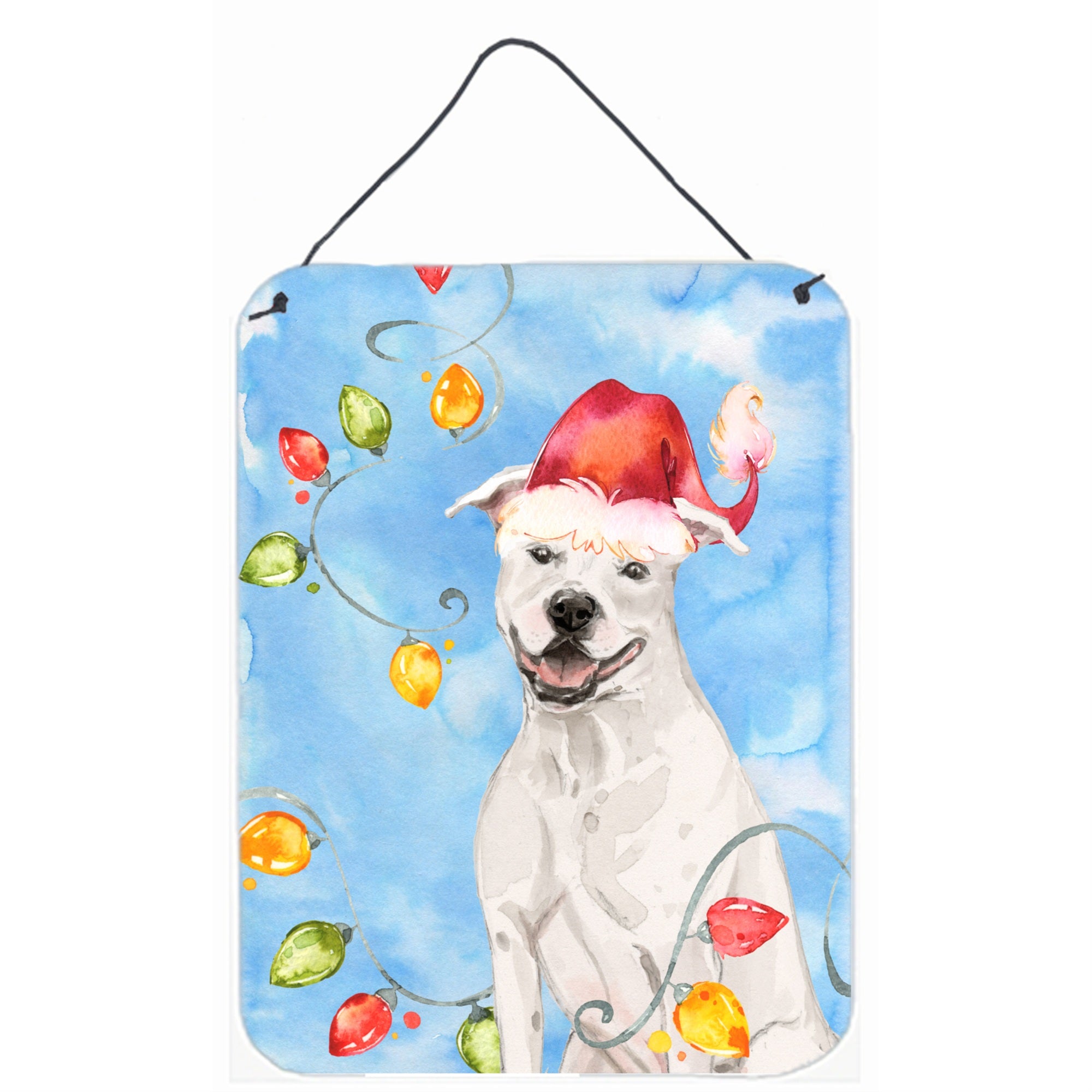 Caroline'S Treasures Christmas Lights White Staffie Bull Terrier Door Hanging Prints Wall-Decor