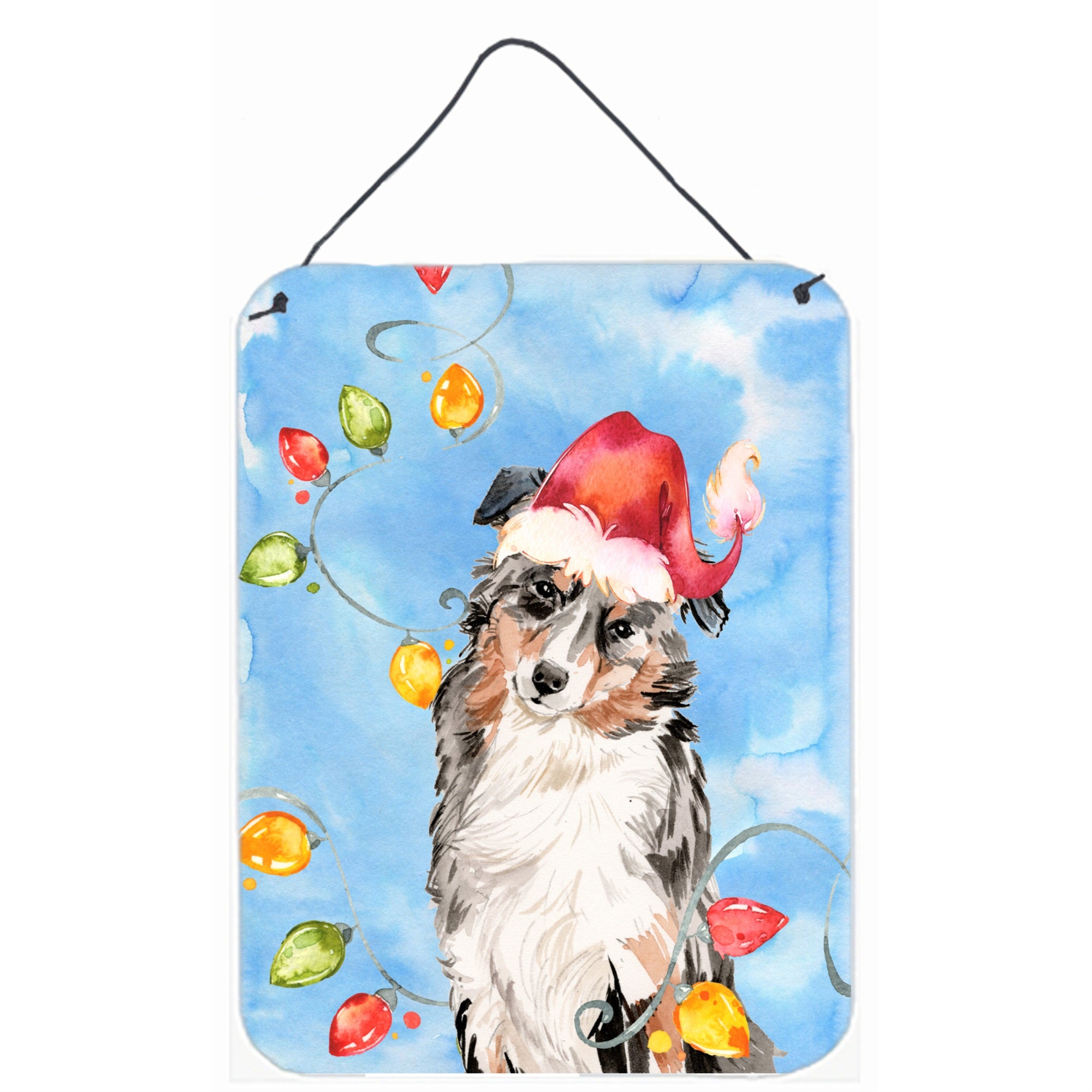 'Caroline'S Treasures Christmas Lights Australian Shepherd Door Hanging Prints Wall-Decor, Multicolor''