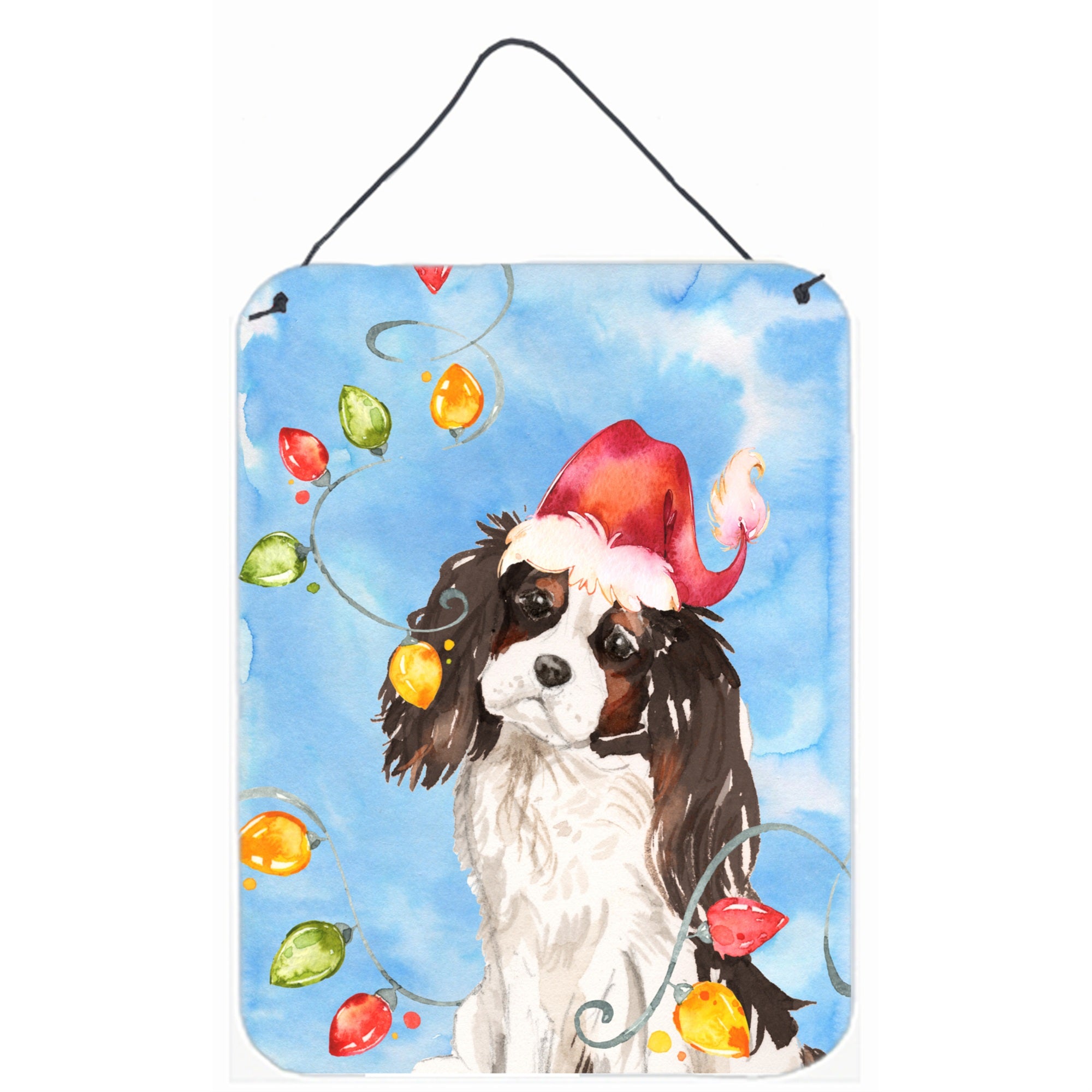 'Caroline'S Treasures Christmas Lights Tricolor Cavalier Spaniel Door Hanging Prints Wall-Decor, Multicolor''