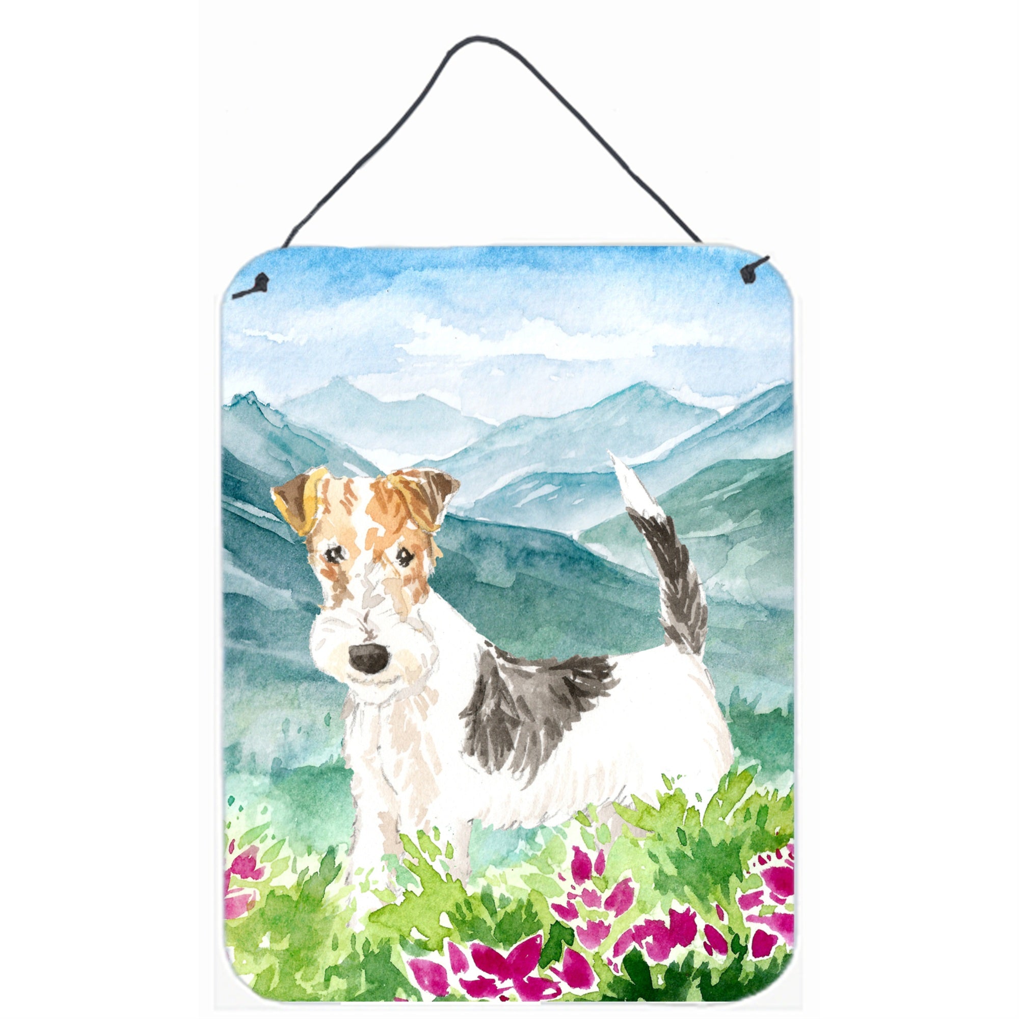 'Caroline'S Treasures Mountian Flowers Fox Terrier Door Hanging Prints Wall-Decor, Multicolor''