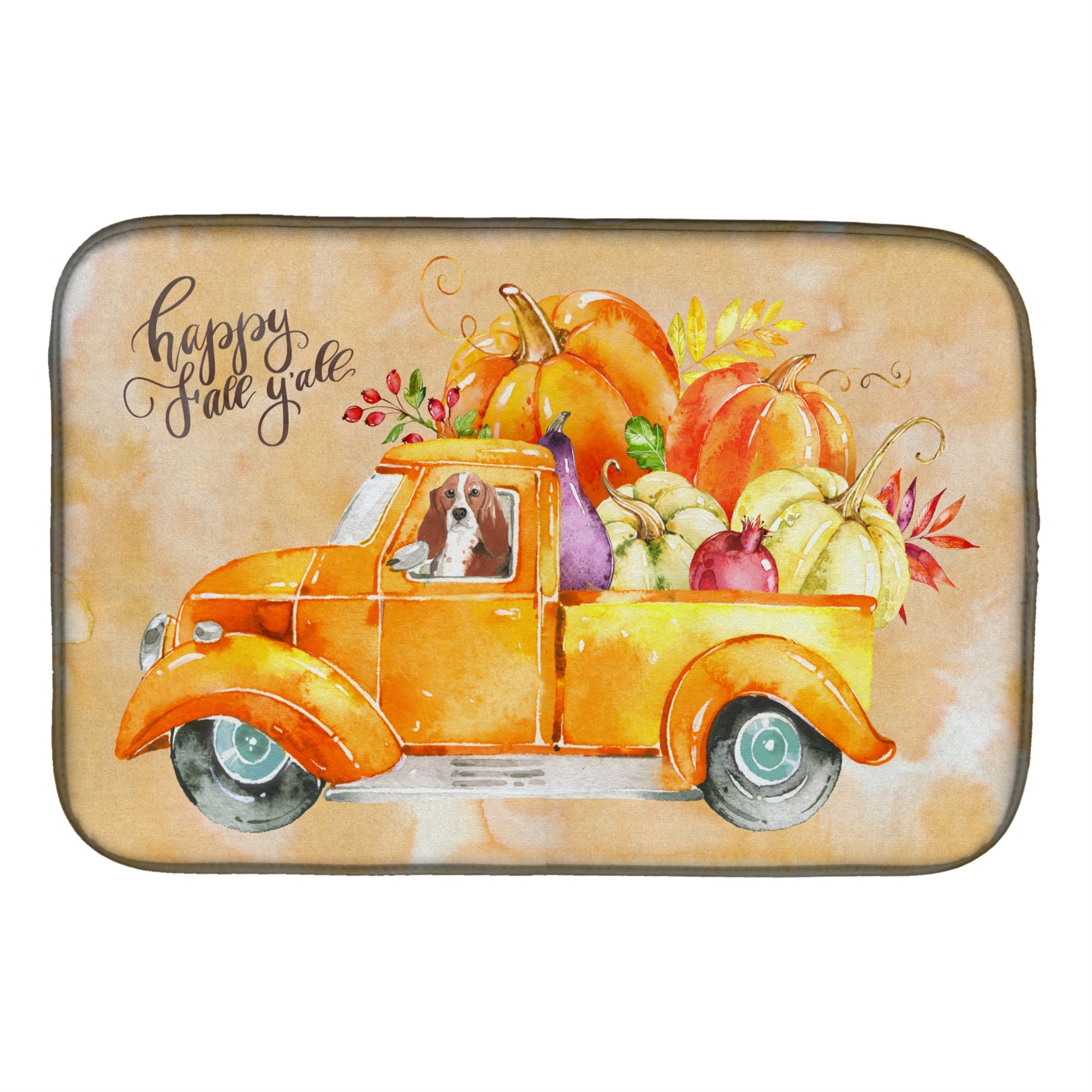 'Caroline'S Treasures Ck2606Ddm Fall Harvest Basset Hound Dish-Drying-Mats, 14X21, Multicolor''