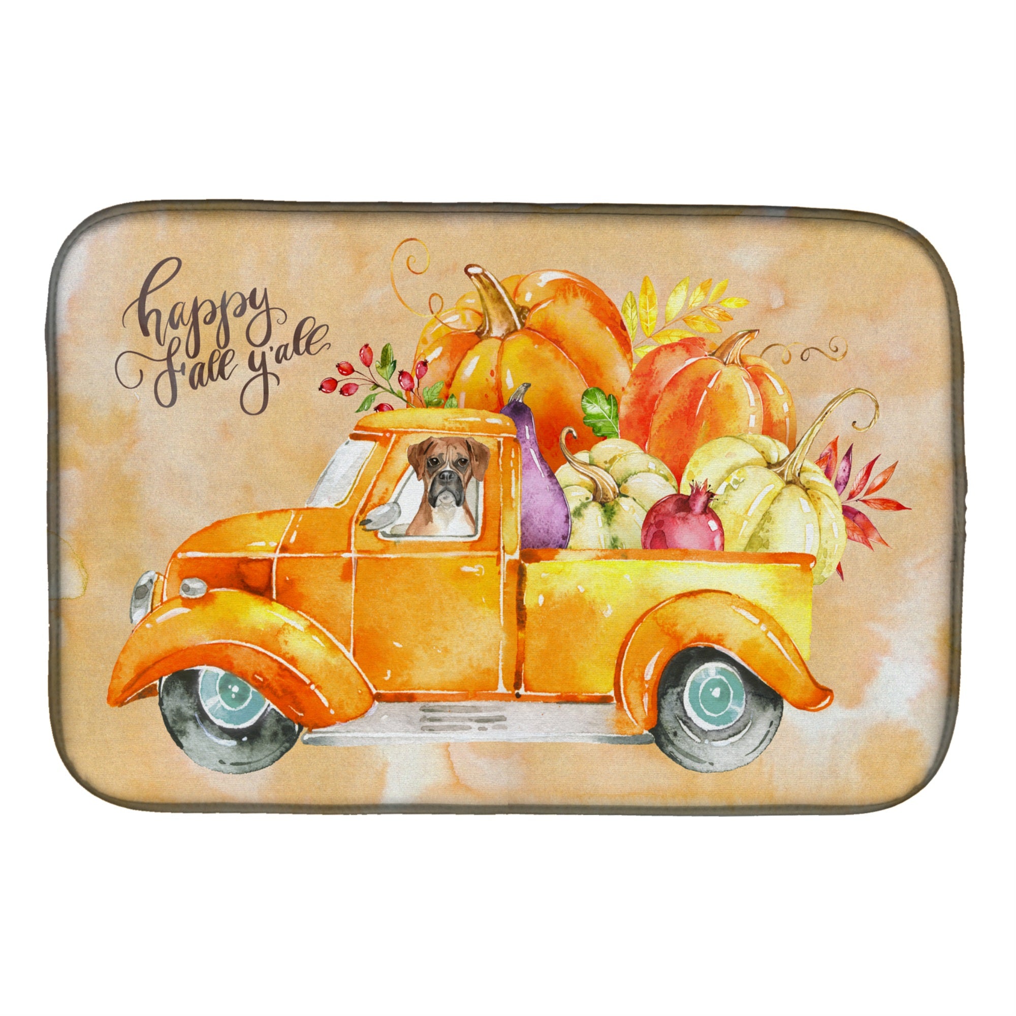 'Caroline'S Treasures Ck2612Ddm Fall Harvest Boxer Dish-Drying-Mats, 14X21, Multicolor''