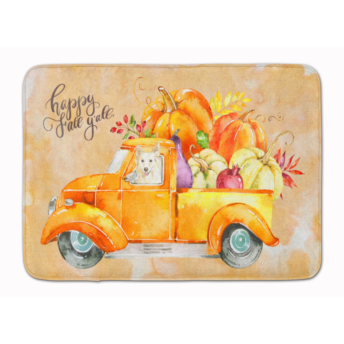Caroline'S Treasures Fall Harvest White Collie Machine Washable Memory Foam Mat Doormats