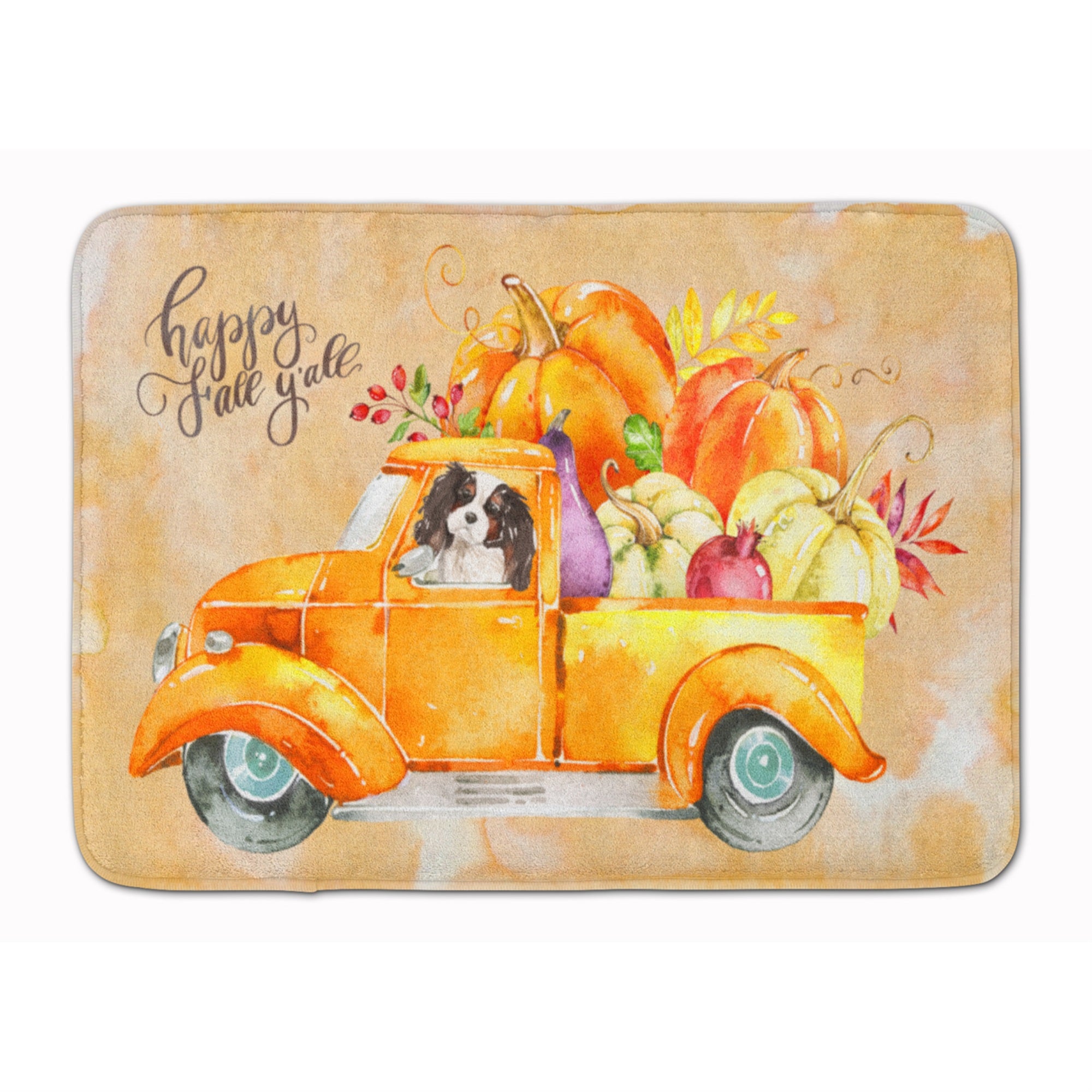 'Caroline'S Treasures Fall Harvest Tricolor Cavalier Spaniel Machine Washable Memory Foam Mat Doormats, Multicolor''