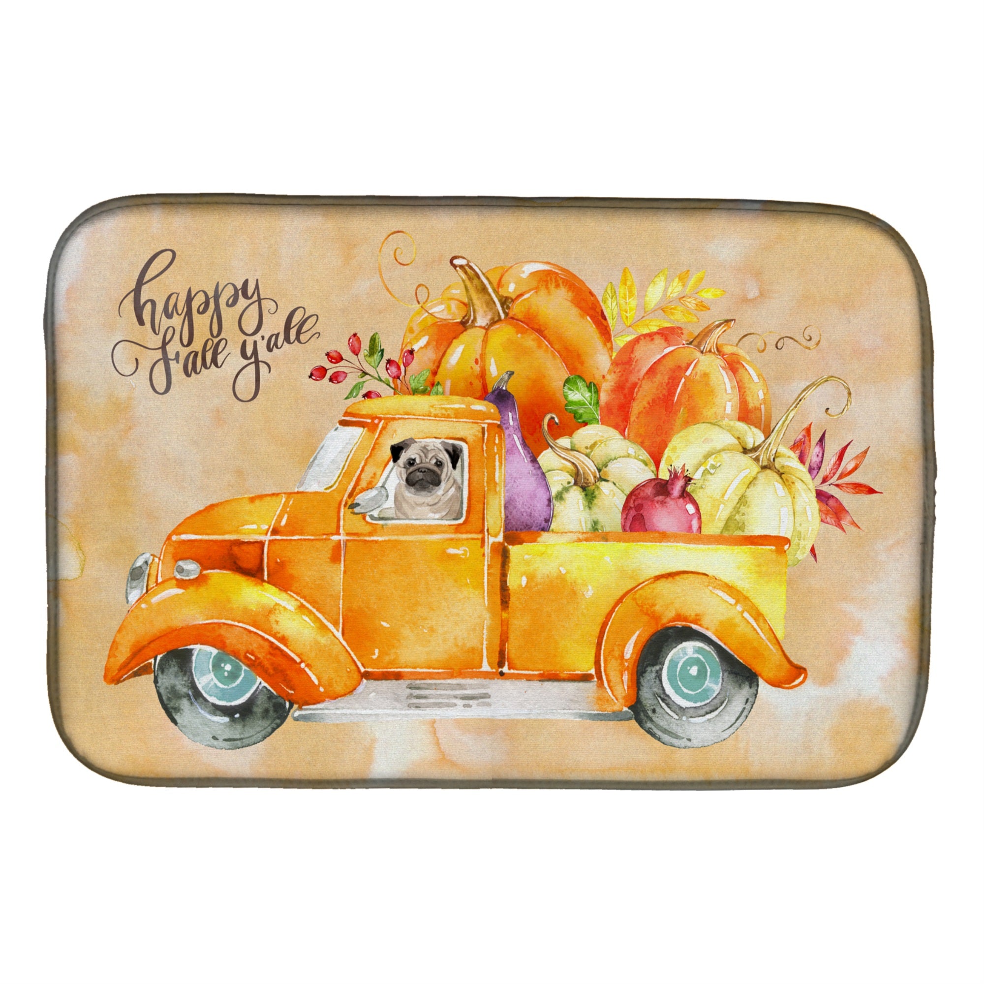 'Caroline'S Treasures Ck2675Ddm Fall Harvest Pug Dish-Drying-Mats, 14X21, Multicolor''