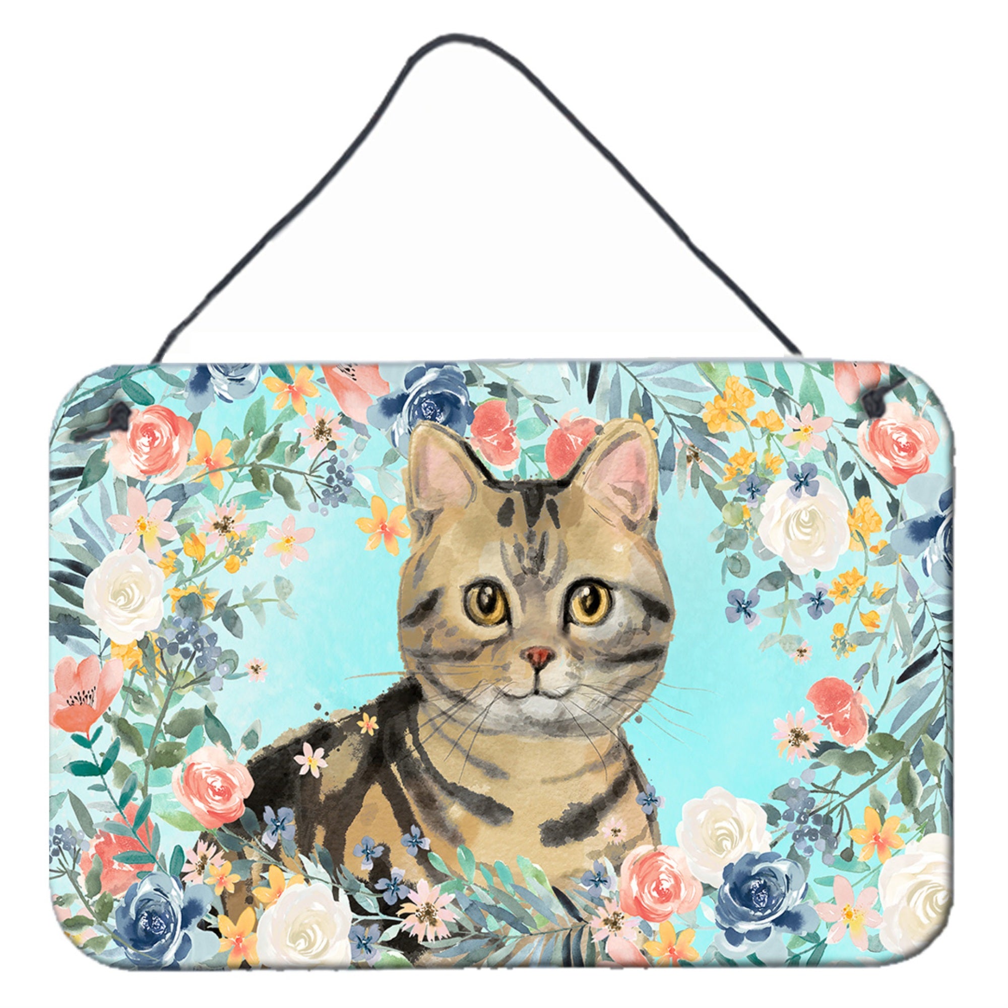 'Caroline'S Treasures American Shorthair Brown Tabby Spring Flowers Door Hanging Prints Wall-Decor, Multicolor''