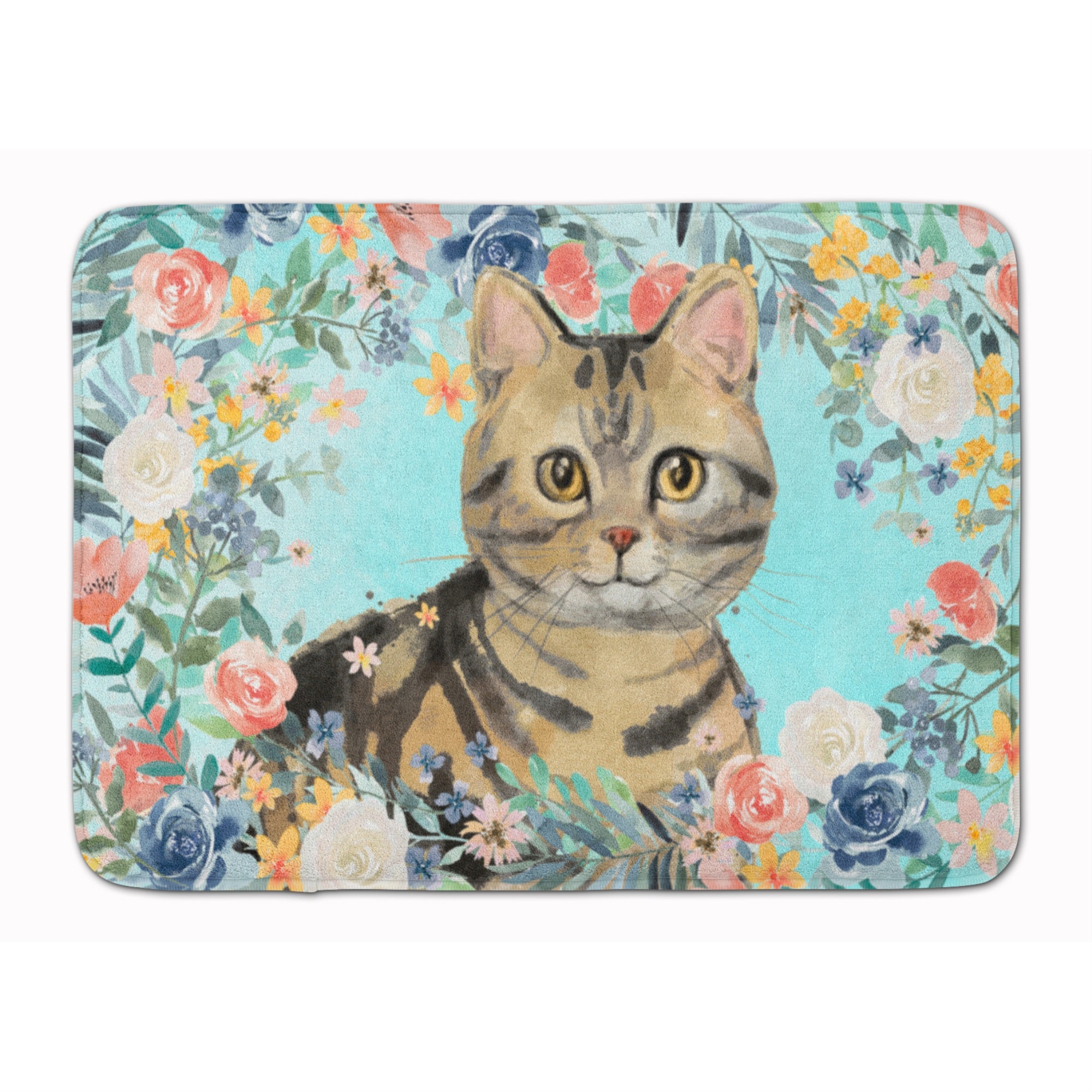 'Caroline'S Treasures American Shorthair Brown Tabby Spring Flowers Machine Washable Memory Foam Mat Doormats, Multicolor''
