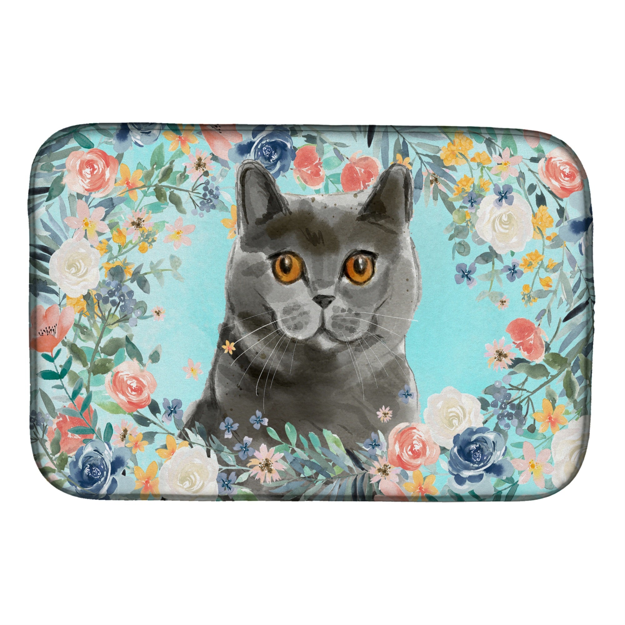 'Caroline'S Treasures Ck3392Ddm British Shorthair Spring Flowers Dish-Drying-Mats, 14 X 21, Multicolor''