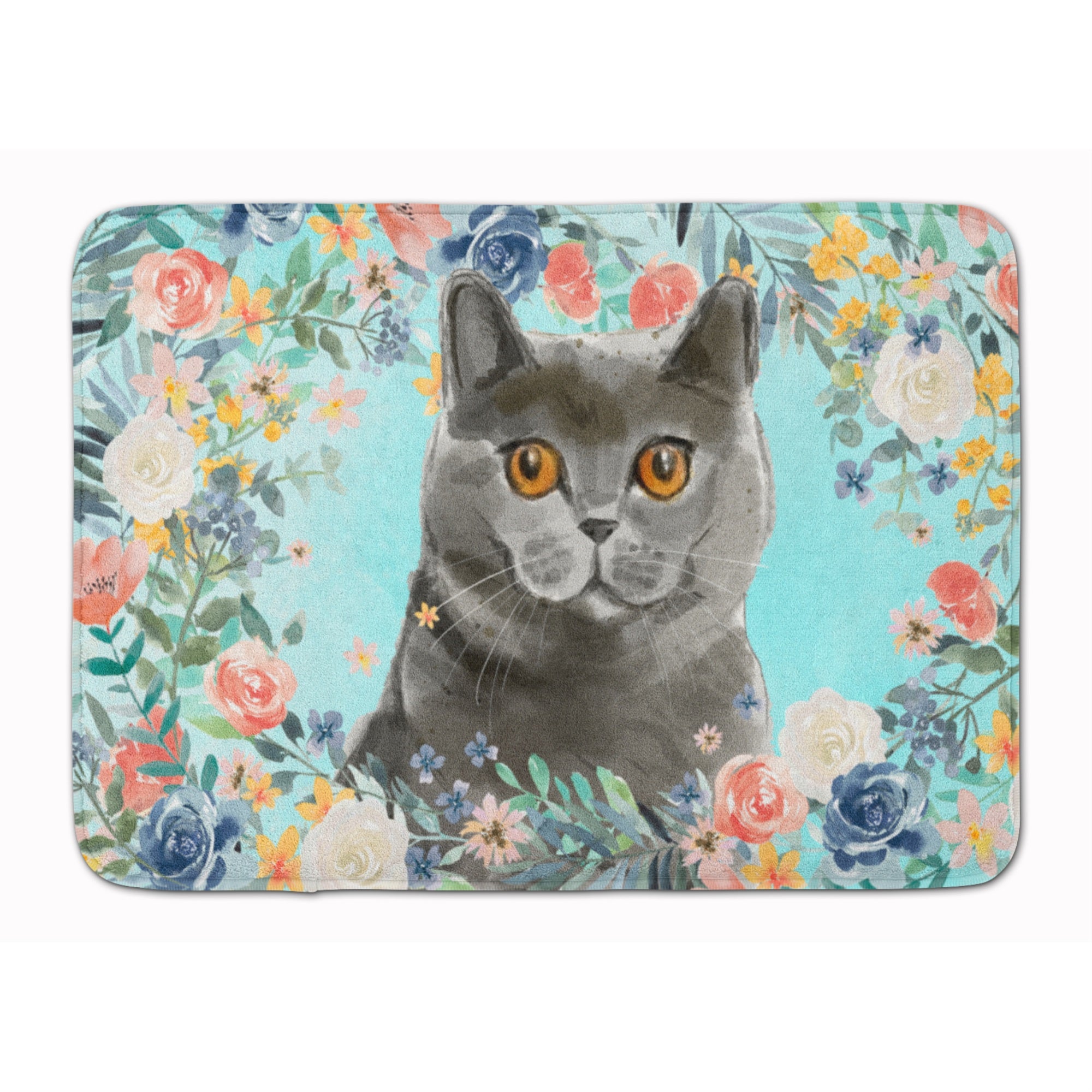 'Caroline'S Treasures British Shorthair Spring Flowers Machine Washable Memory Foam Mat Doormats, Multicolor''