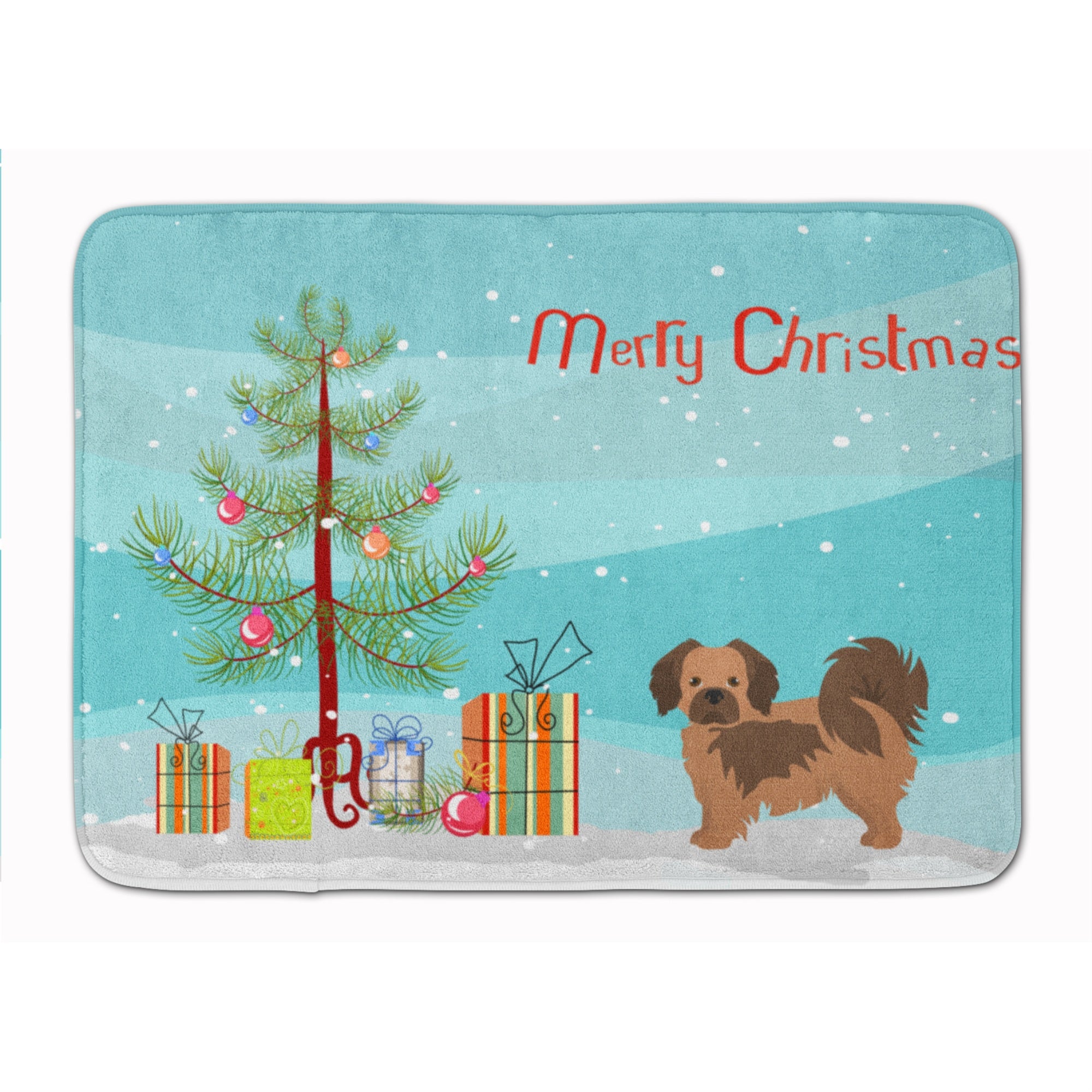 'Caroline'S Treasures Tibetan Spaniel Christmas Tree Machine Washable Memory Foam Mat Doormats, Multicolor''