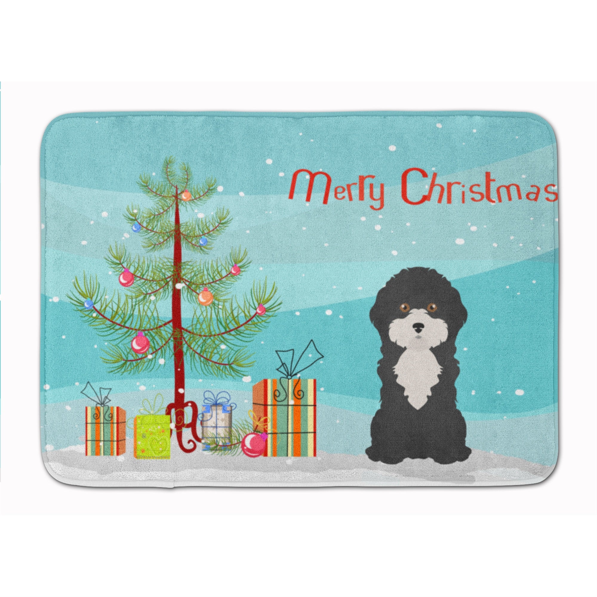 'Caroline'S Treasures Black And White Cyprus Poodle Christmas Tree Machine Washable Memory Foam Mat Doormats, Multicolor''