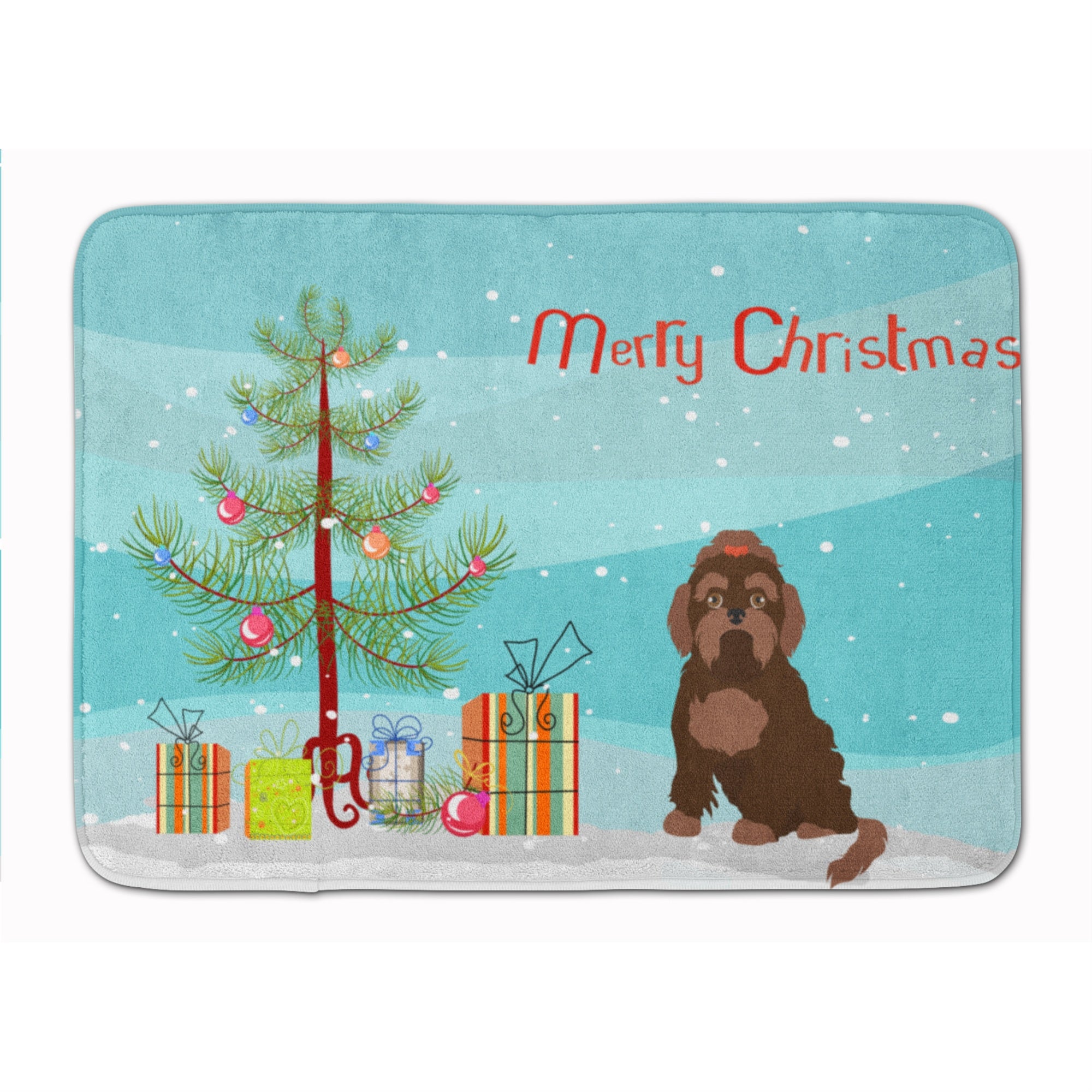 'Caroline'S Treasures Brown Russian Tsvetnaya Bolonka Lap Dog Christmas Tree Machine Washable Memory Foam Mat Doormats, Multico