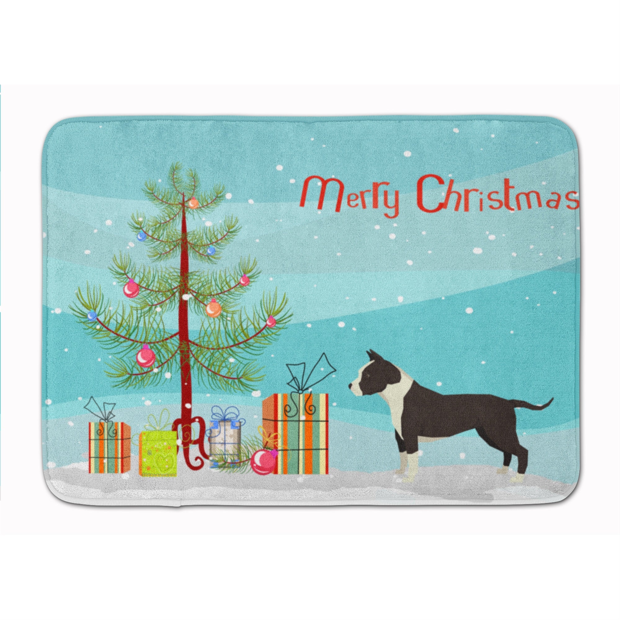 'Caroline'S Treasures American Staffordshire Terrier Christmas Tree Machine Washable Memory Foam Mat Doormats, Multicolor''