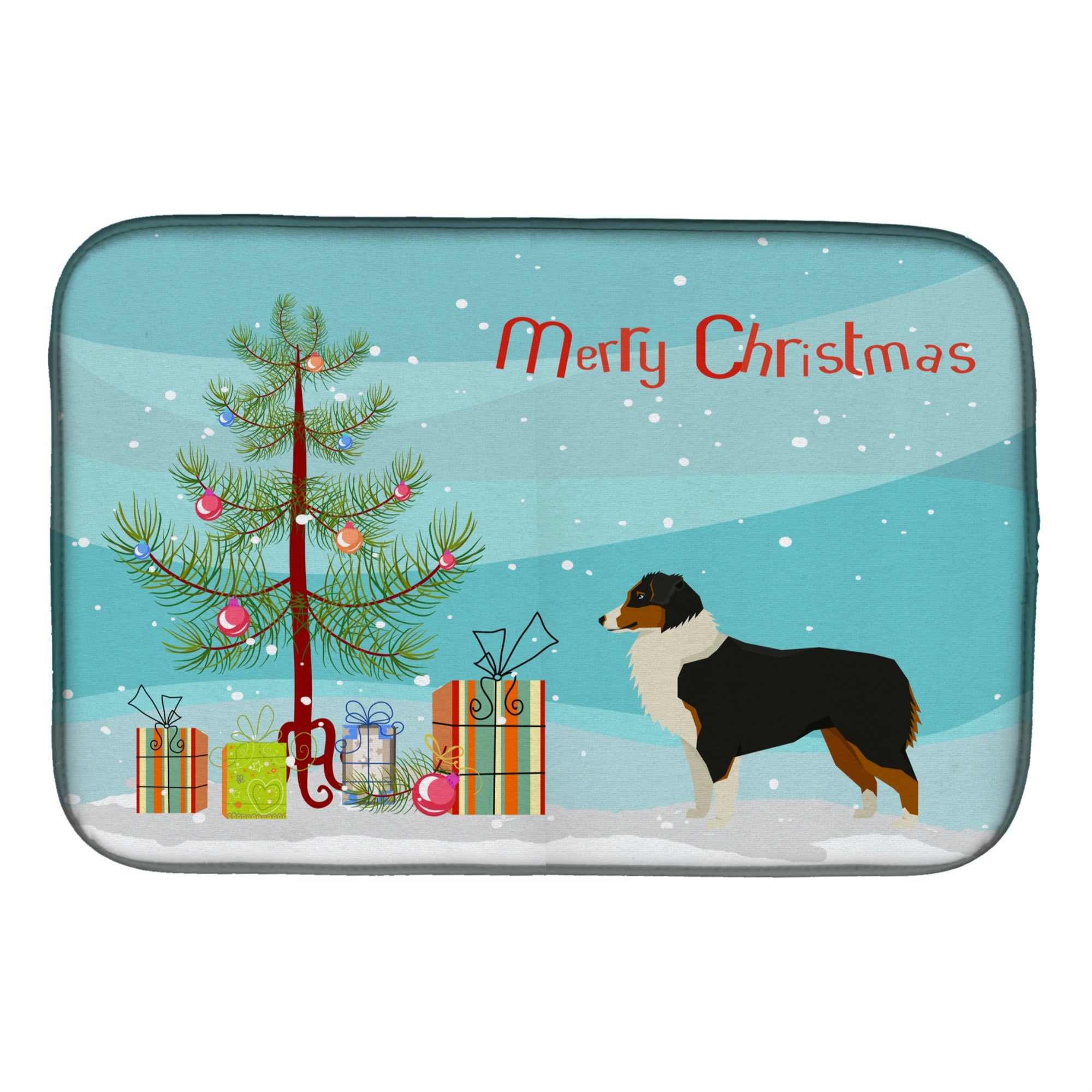 'Caroline'S Treasures Ck3516Ddm Australian Shepherd Christmas Tree Dish-Drying-Mats, 14 X 21, Multicolor''