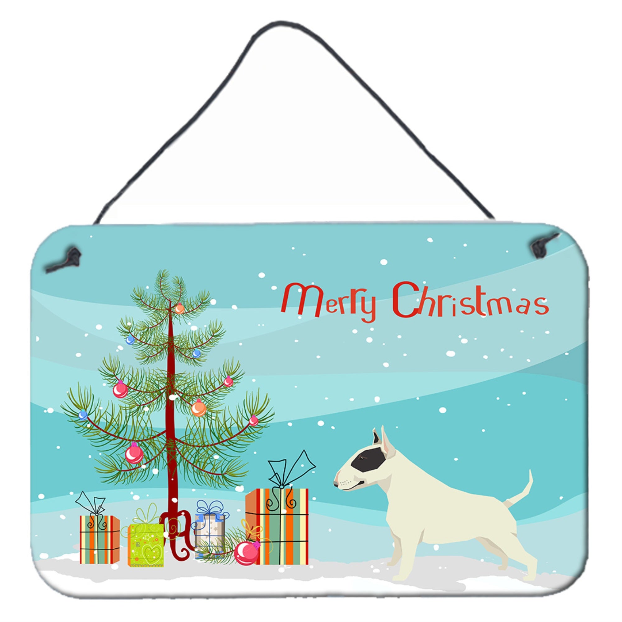 'Caroline'S Treasures Black And White Bull Terrier Christmas Tree Door Hanging Prints Wall-Decor, Multicolor''