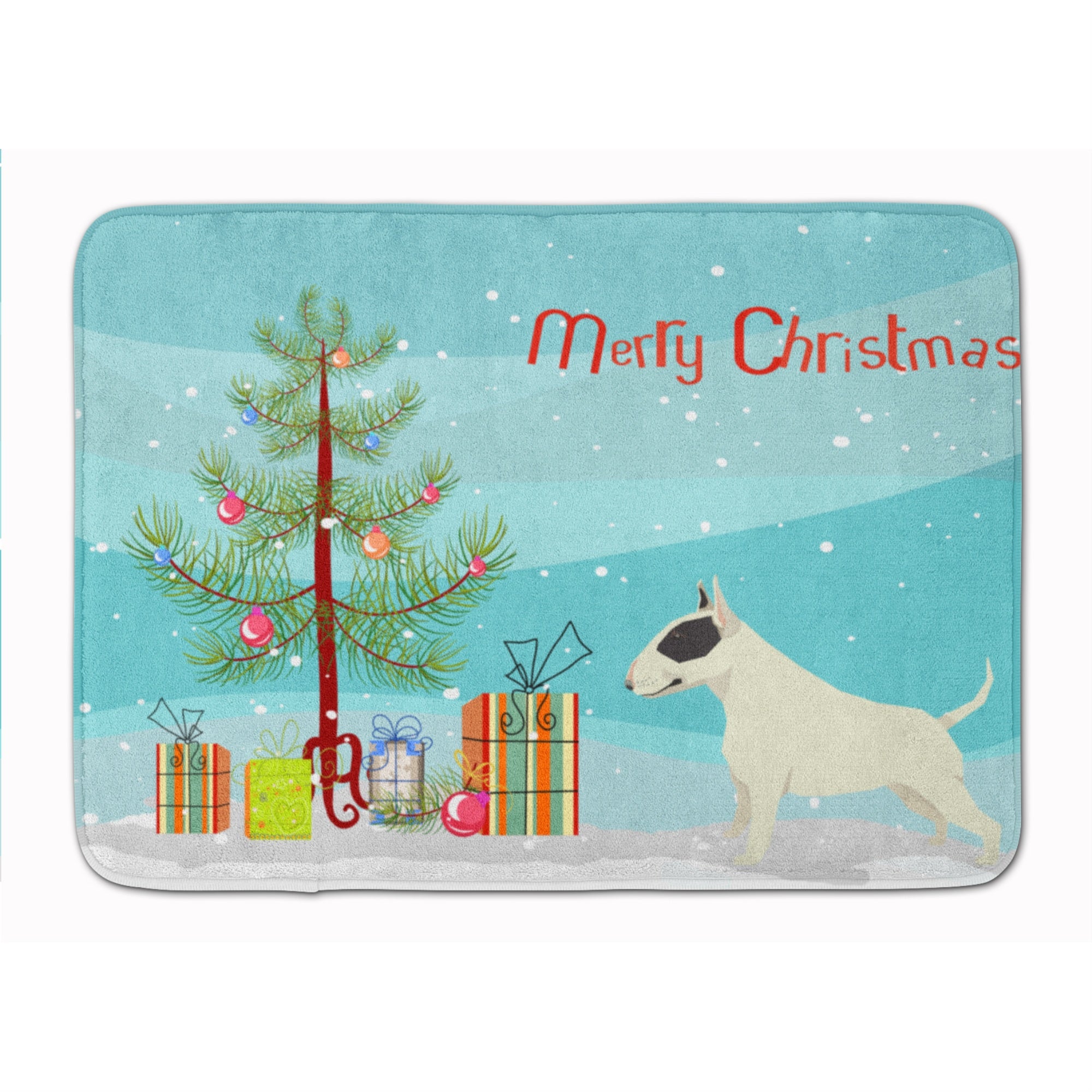 'Caroline'S Treasures Black And White Bull Terrier Christmas Tree Machine Washable Memory Foam Mat Doormats, Multicolor''