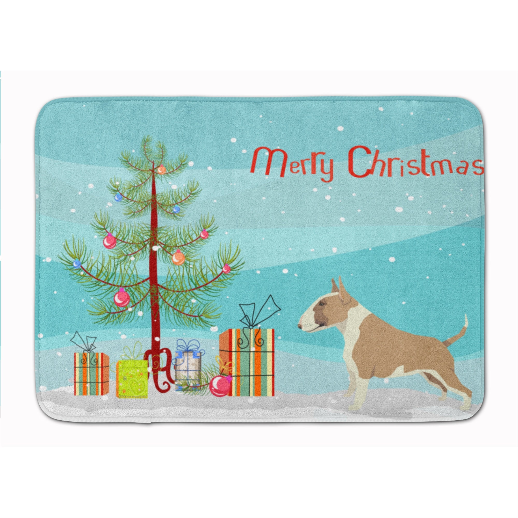 'Caroline'S Treasures Fawn And White Bull Terrier Christmas Tree Machine Washable Memory Foam Mat Doormats, Multicolor''