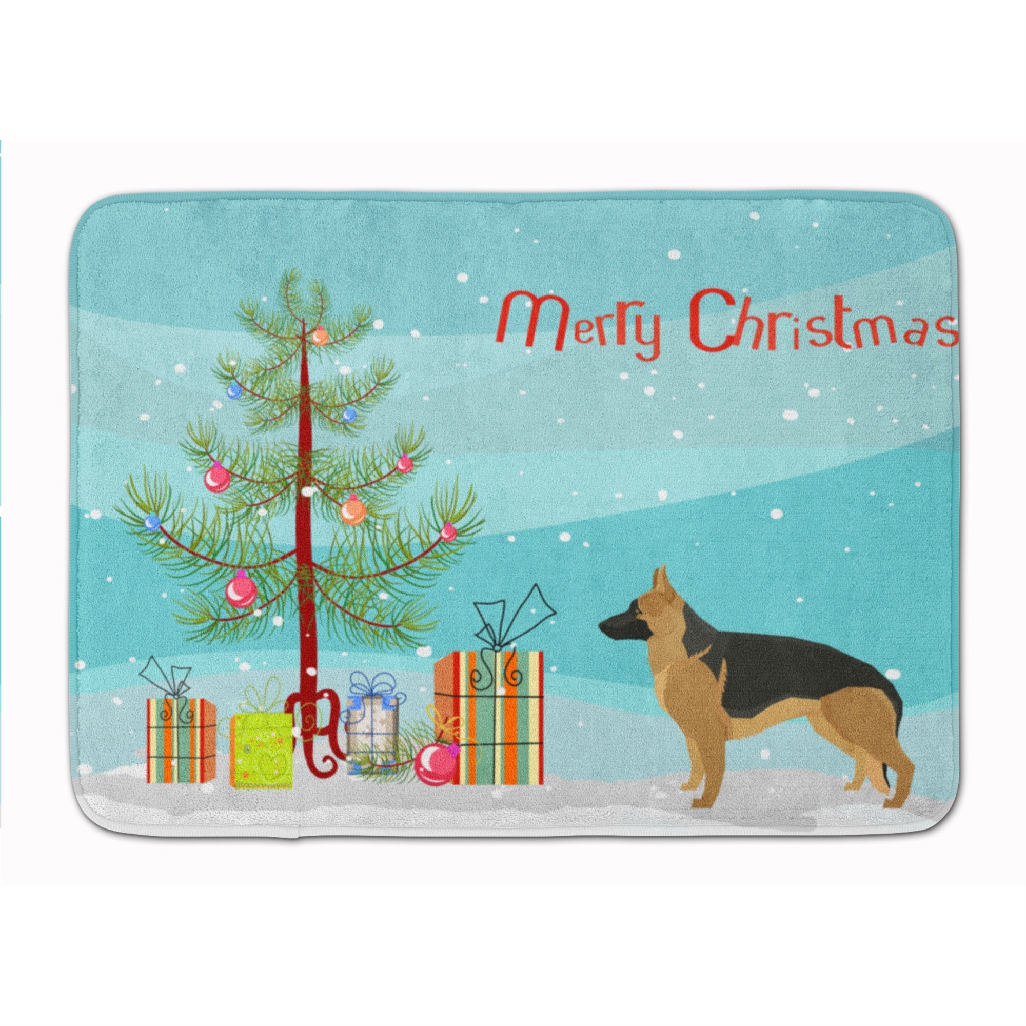 'Caroline'S Treasures German Shepherd Christmas Tree Machine Washable Memory Foam Mat Doormats, Multicolor''