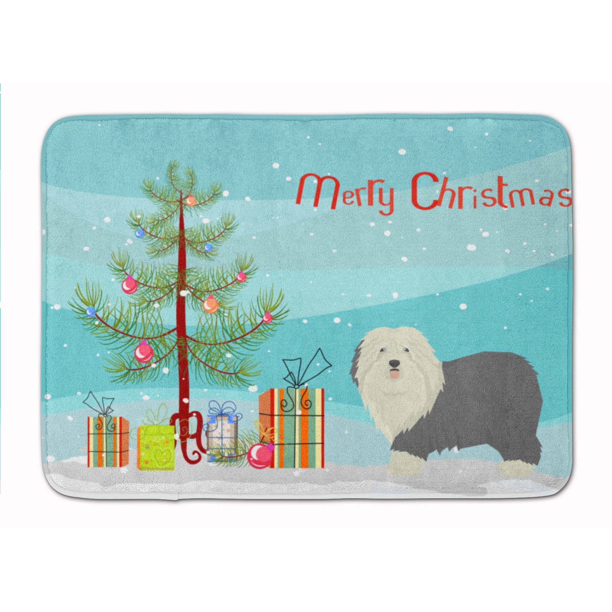 'Caroline'S Treasures Old English Sheepdog Christmas Tree Machine Washable Memory Foam Mat Doormats, Multicolor''