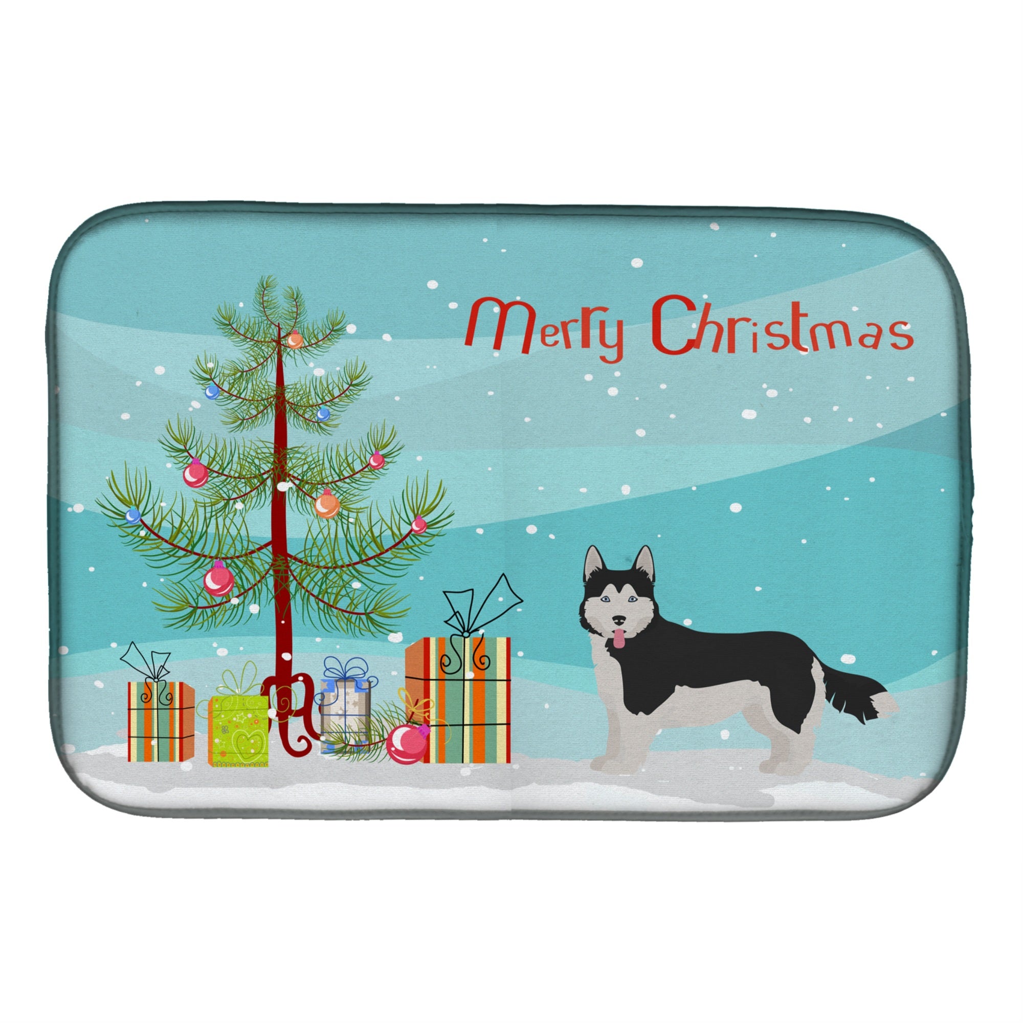 'Caroline'S Treasures Ck3825Ddm Corgi Husky Mix #2 Christmas Tree Dish-Drying-Mats, 14 X 21, Multicolor''