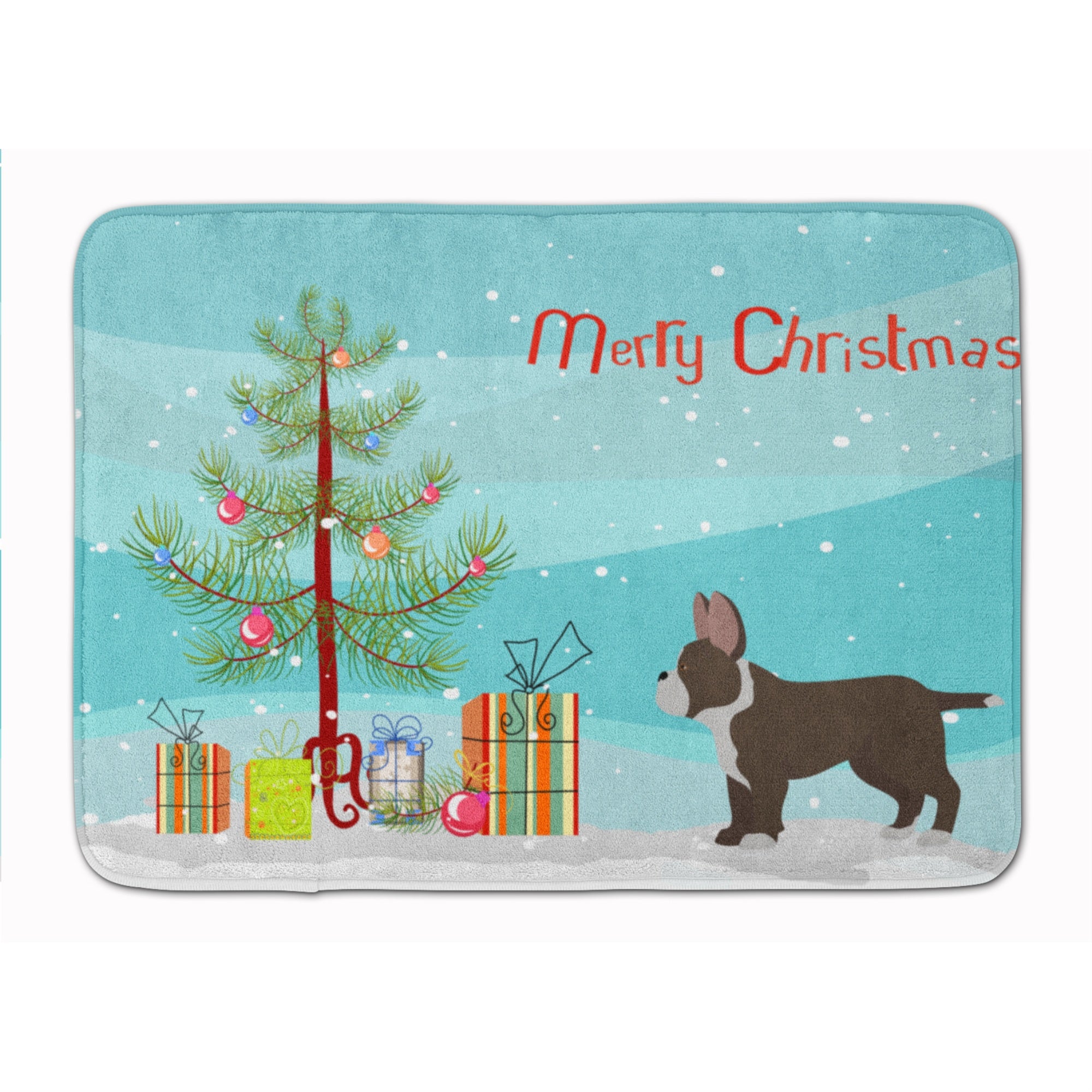 'Caroline'S Treasures Black French Bulldog Pit Bull Mix Christmas Tree Machine Washable Memory Foam Mat Doormats, Multicolor''
