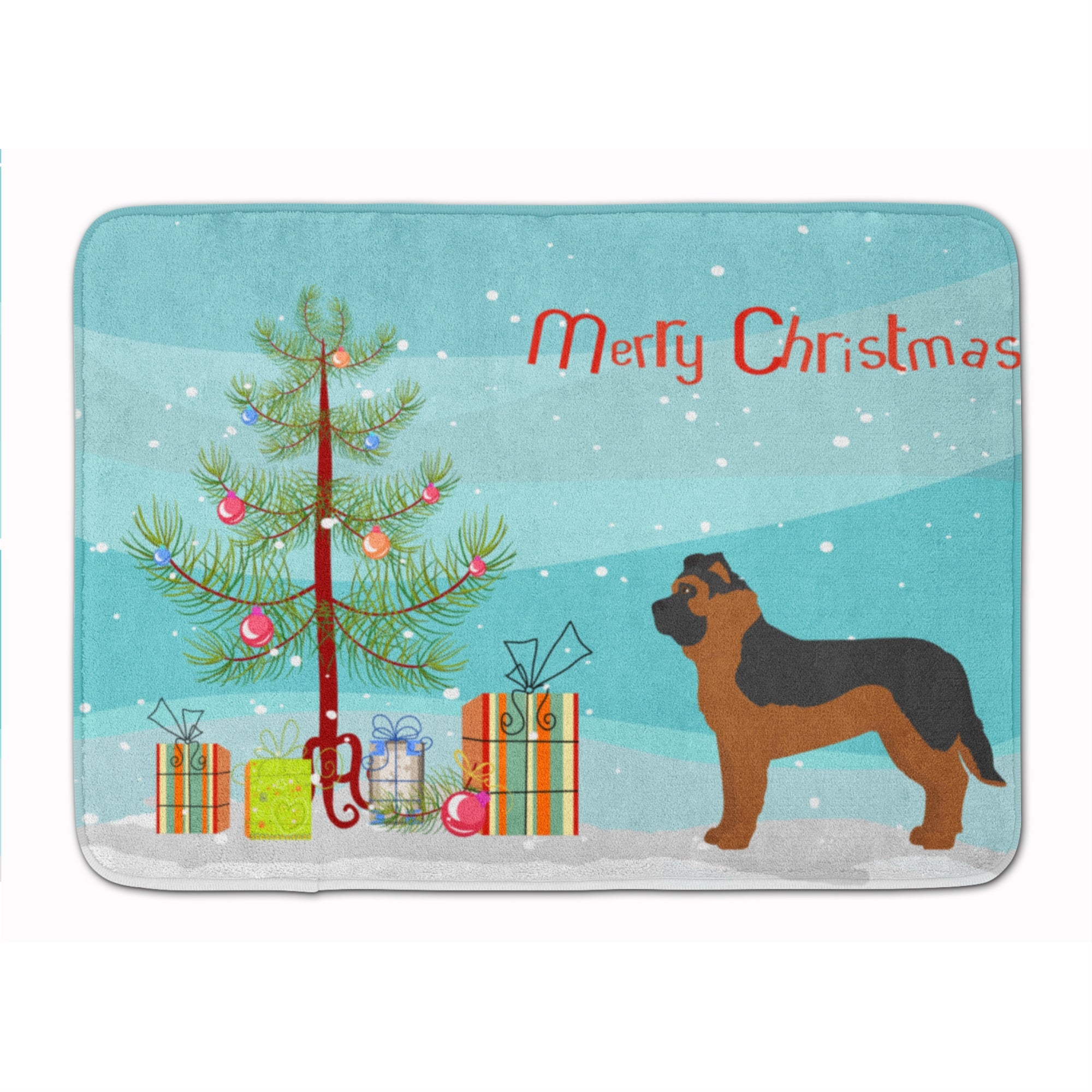 'Caroline'S Treasures Black German Shepherd Mastiff Mix Christmas Tree Machine Washable Memory Foam Mat Doormats, Multicolor''