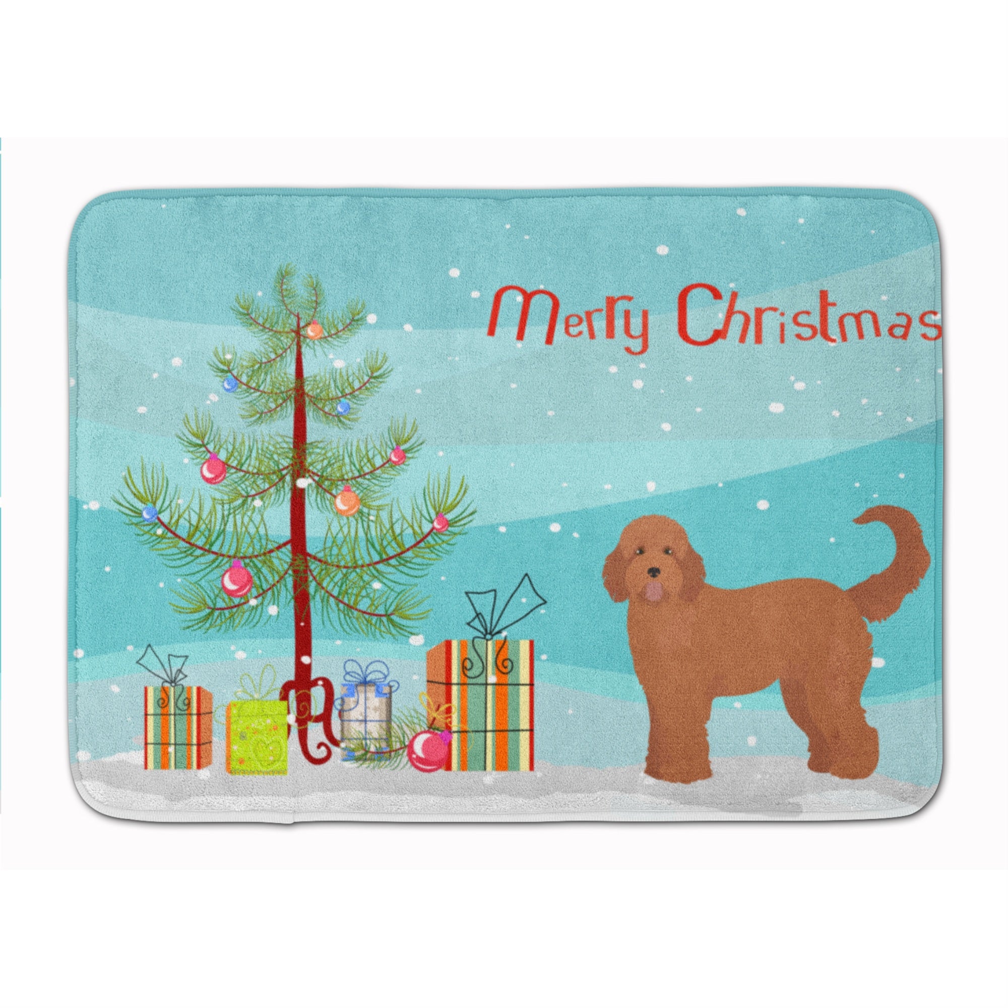 'Caroline'S Treasures Tan Goldendoodle Christmas Tree Machine Washable Memory Foam Mat Doormats, Multicolor''