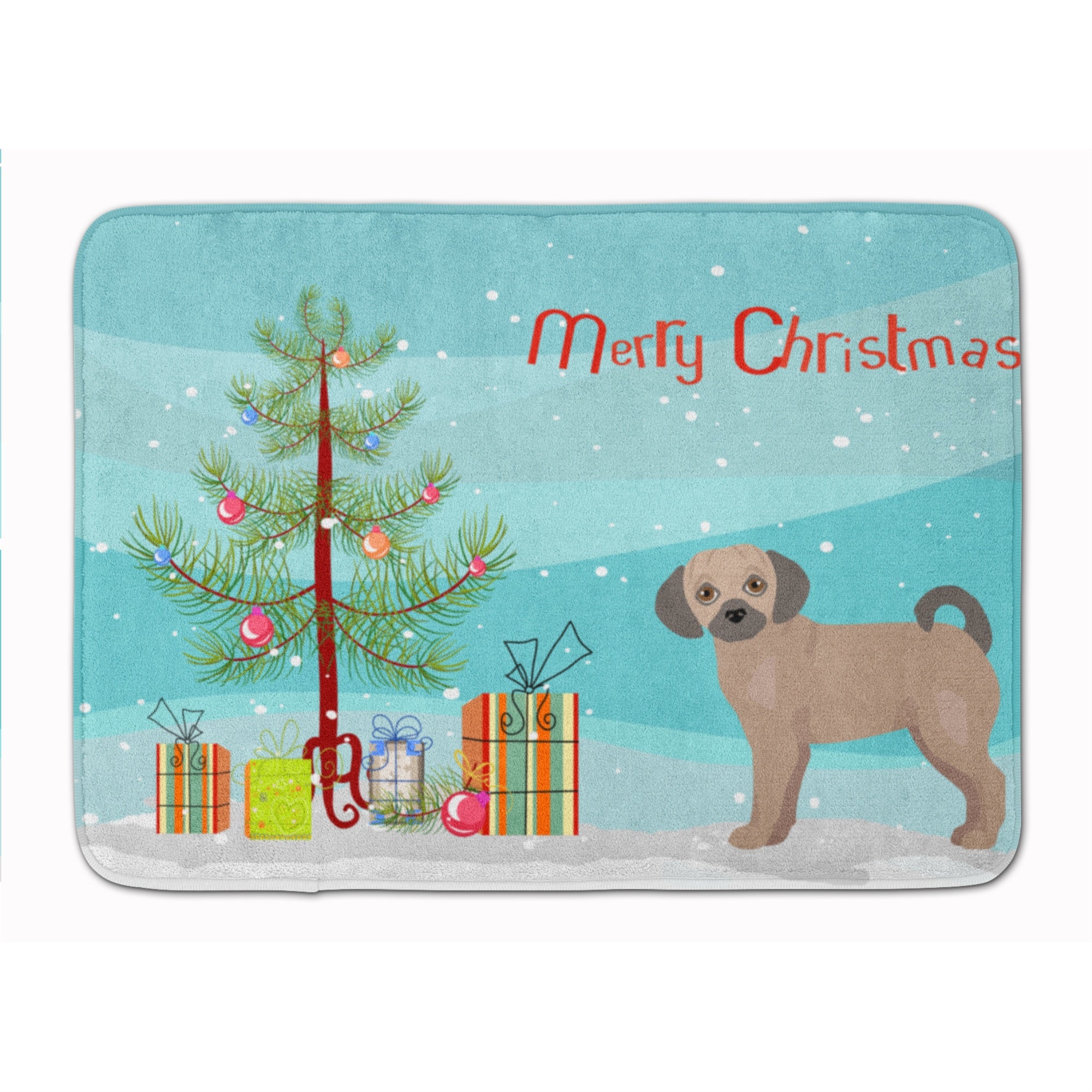 'Caroline'S Treasures Fawn Puggle Christmas Tree Machine Washable Memory Foam Mat Doormats, Multicolor''