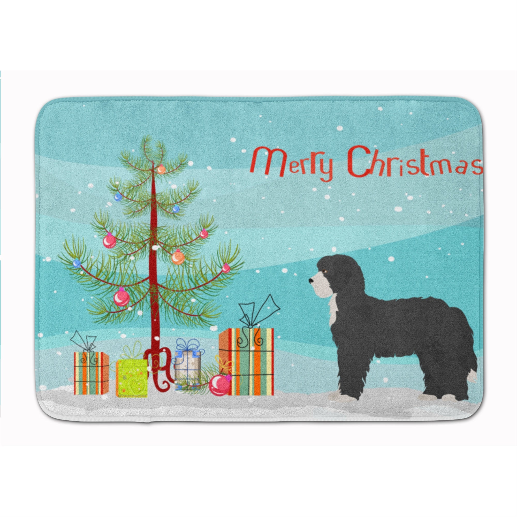 'Caroline'S Treasures Black Sheepadoodle Christmas Tree Machine Washable Memory Foam Mat Doormats, Multicolor''