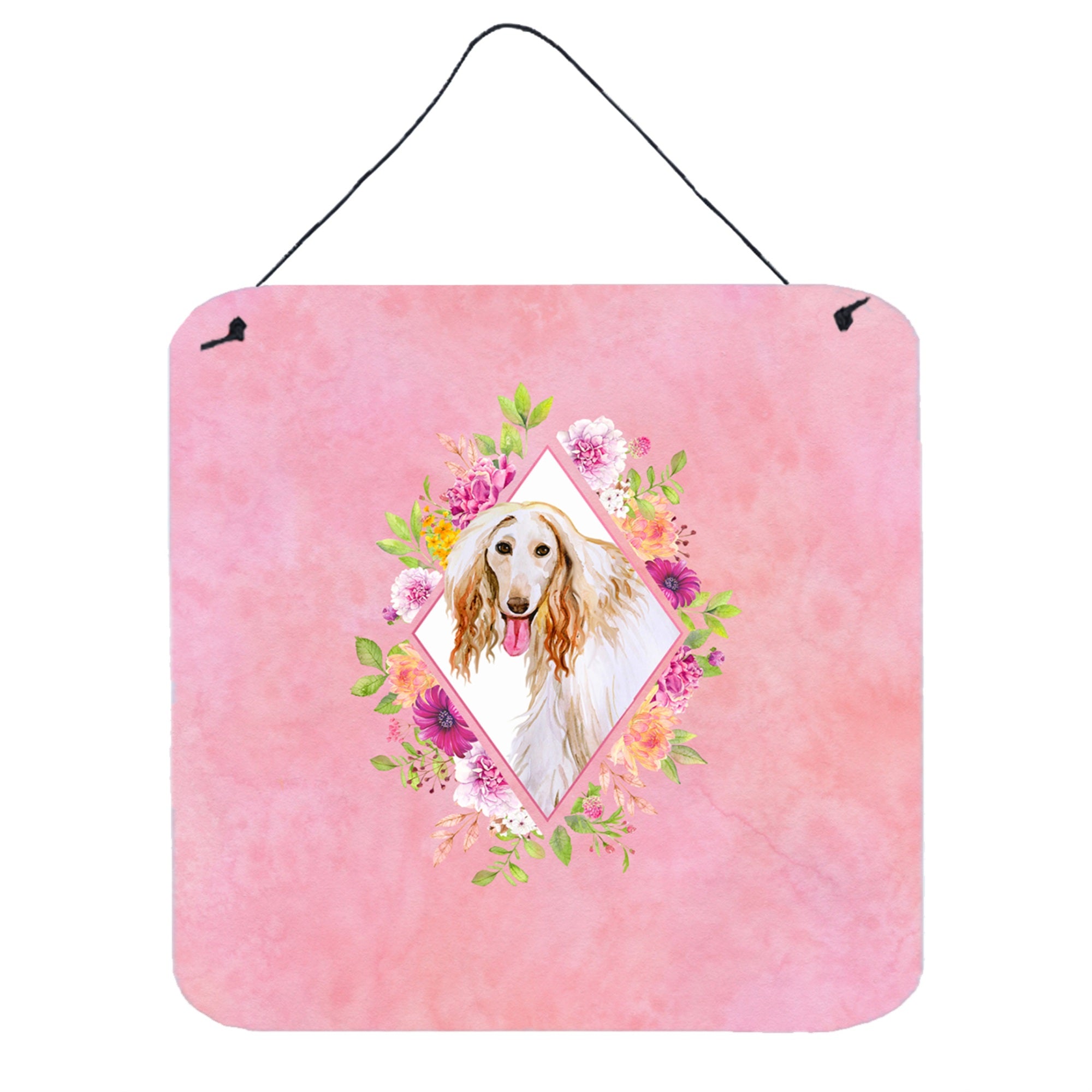 'Caroline'S Treasures Afghan Hound Pink Flowers Door Hanging Prints Wall-Decor, Multicolor''