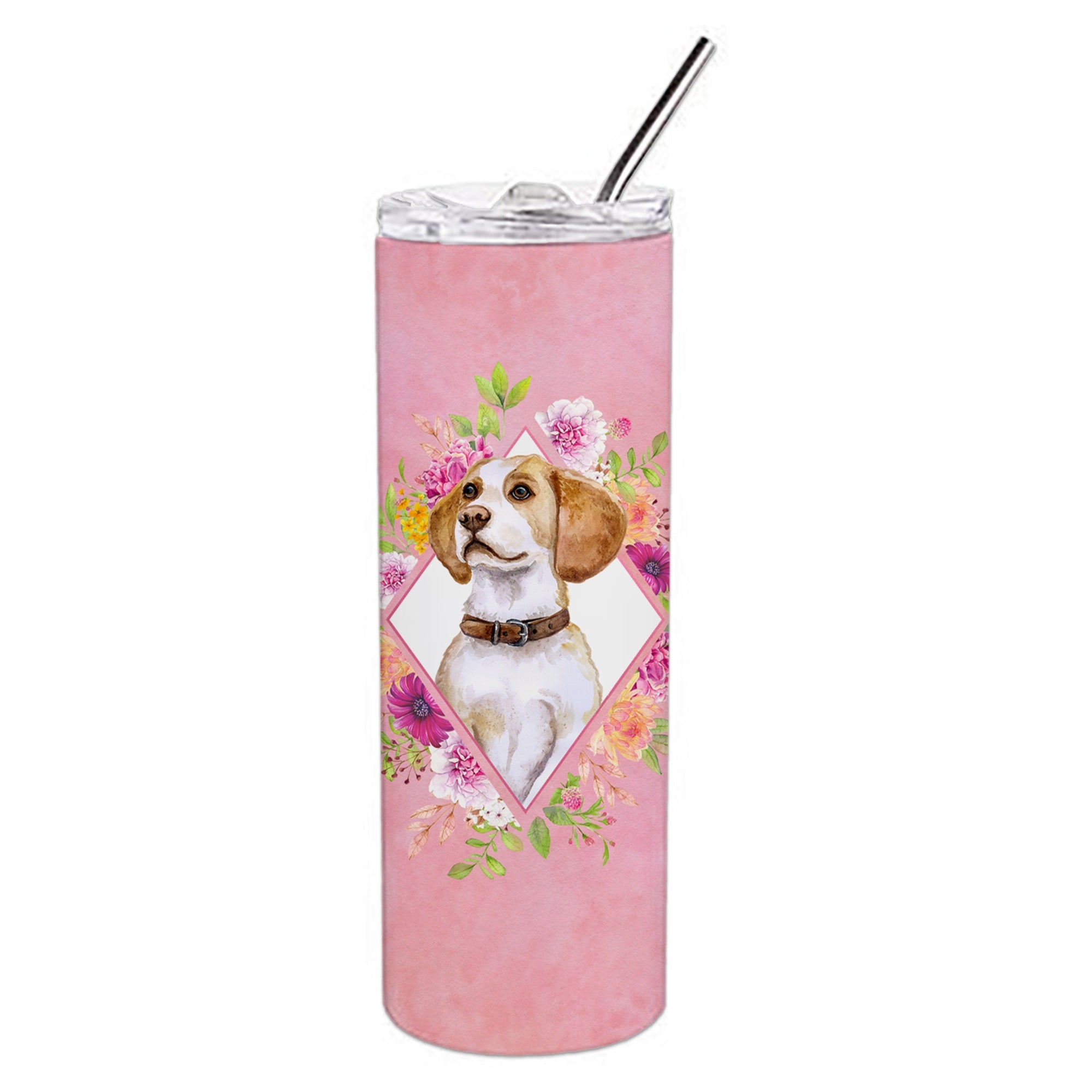 'Caroline'S Treasures Beagle Pink Flowers Double Walled Stainless Steel 20 Oz Skinny Travel-Insulated-Tumblers, Multicolor''