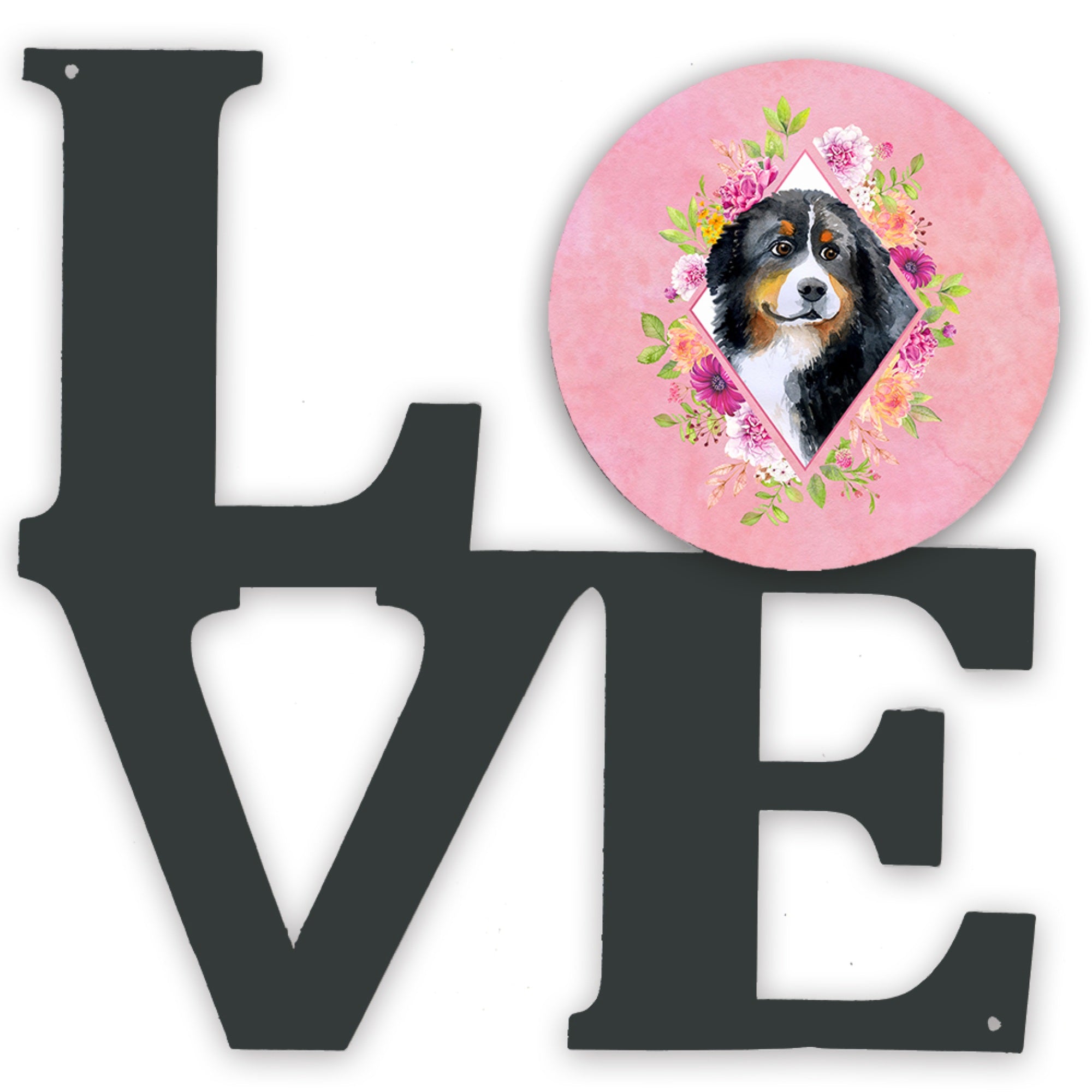 'Caroline'S Treasures Bernese Mountain Dog Pink Flowers Metal Artwork Love Wall-Decor, Multicolor''