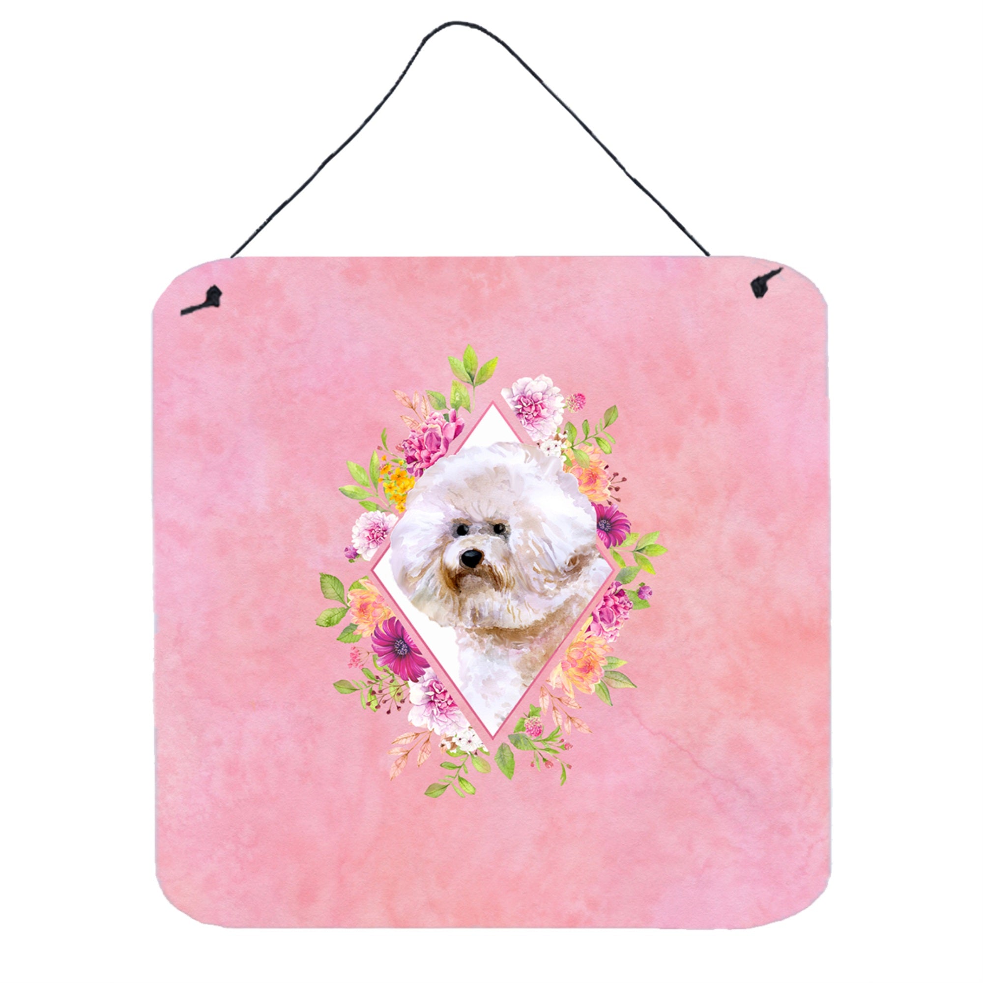 'Caroline'S Treasures Bichon Fris #1 Pink Flowers Door Hanging Prints Wall-Decor, Multicolor''
