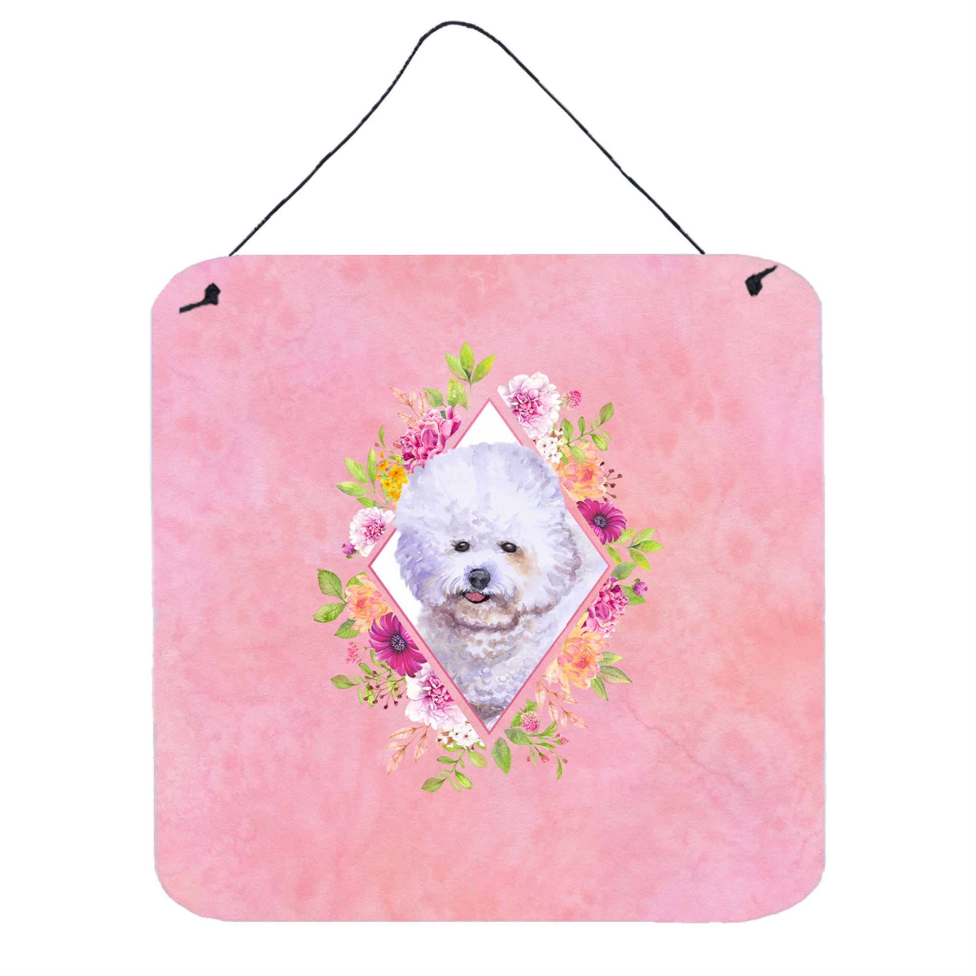 'Caroline'S Treasures Bichon Fris #2 Pink Flowers Door Hanging Prints Wall-Decor, Multicolor''