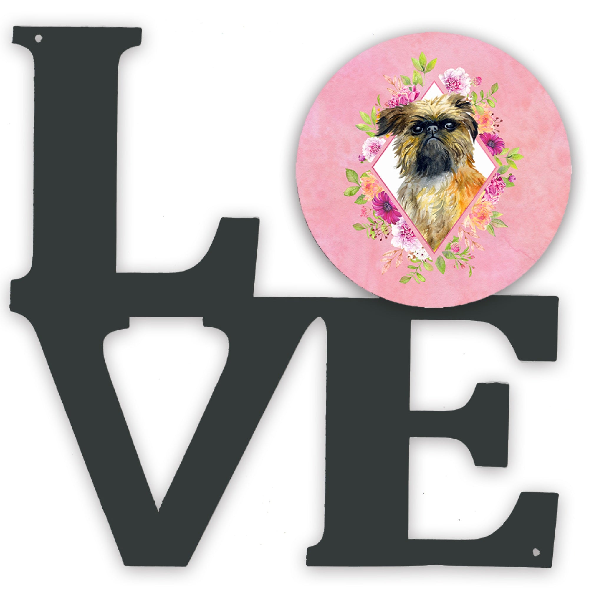 'Caroline'S Treasures Brussels Griffon Pink Flowers Metal Artwork Love Wall-Decor, Multicolor''