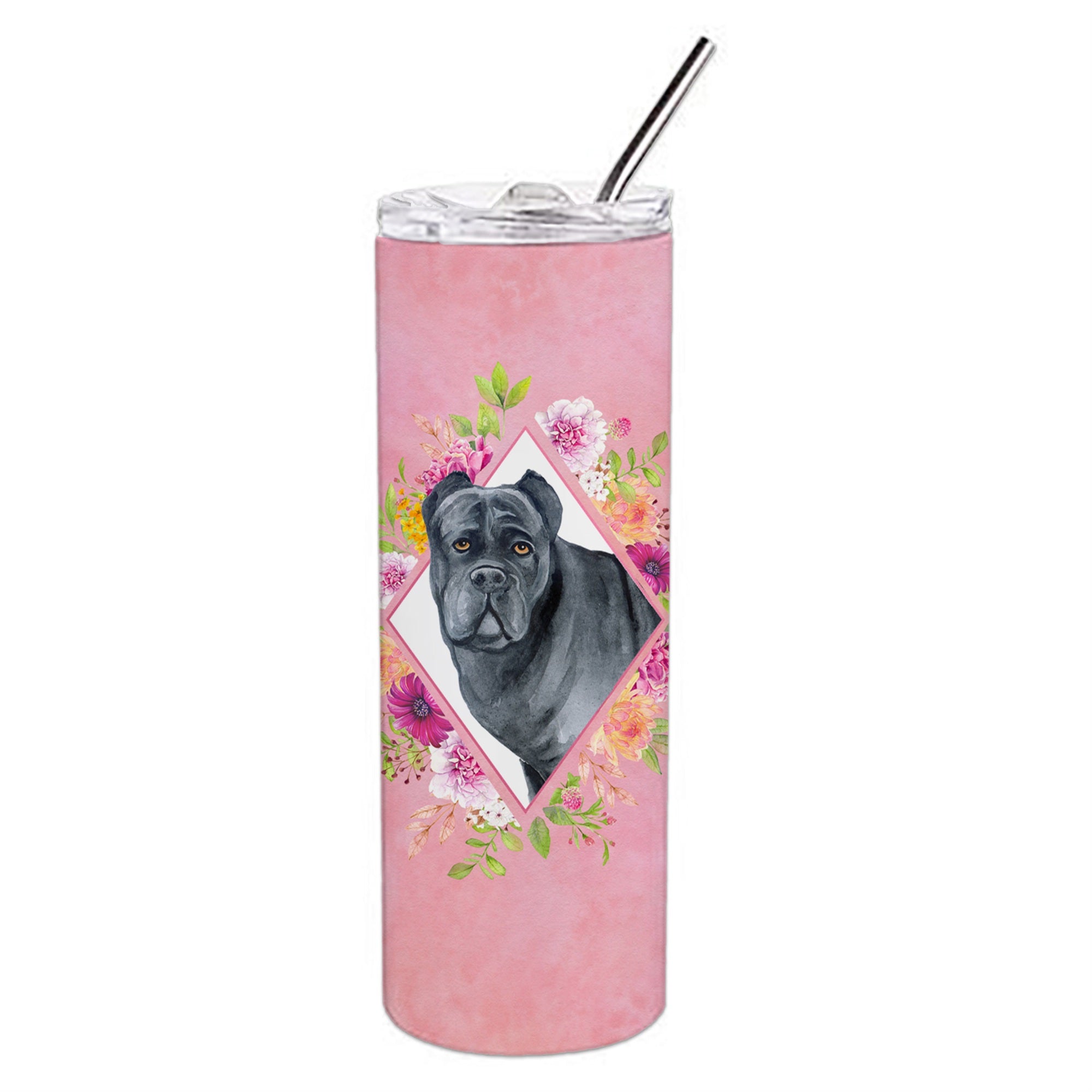 'Caroline'S Treasures Cane Corso Pink Flowers Double Walled Stainless Steel 20 Oz Skinny Travel-Insulated-Tumblers, Multicolor'