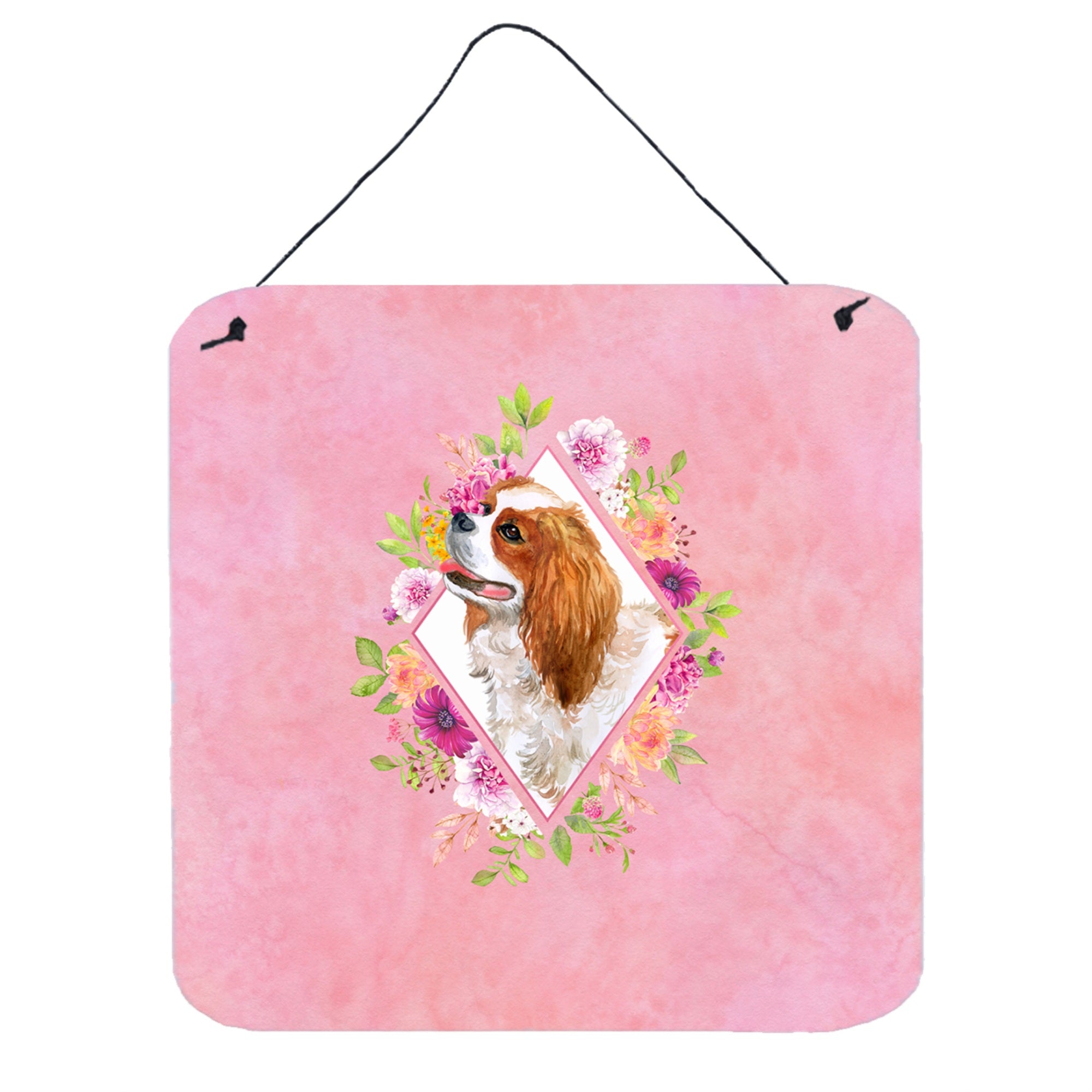 'Caroline'S Treasures Cavalier King Charles Spaniel Pink Flowers Door Hanging Prints Wall-Decor, Multicolor''
