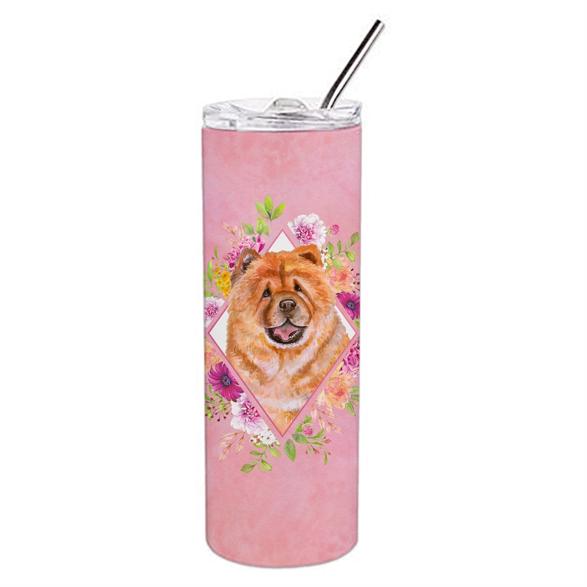 'Caroline'S Treasures Chow #1 Pink Flowers Double Walled Stainless Steel 20 Oz Skinny Travel-Insulated-Tumblers, Multicolor''