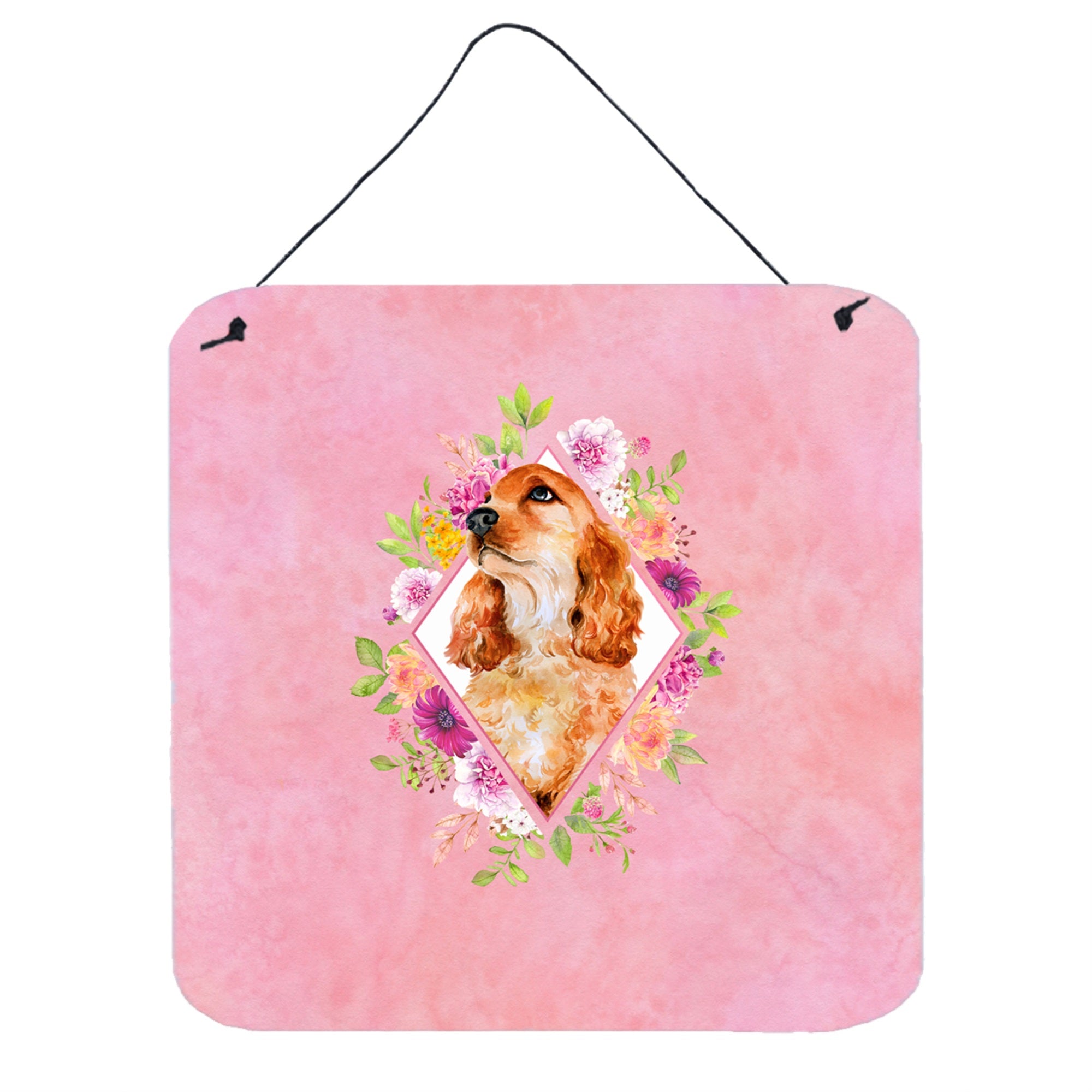 'Caroline'S Treasures Cocker Spaniel #2 Pink Flowers Door Hanging Prints Wall-Decor, Multicolor''