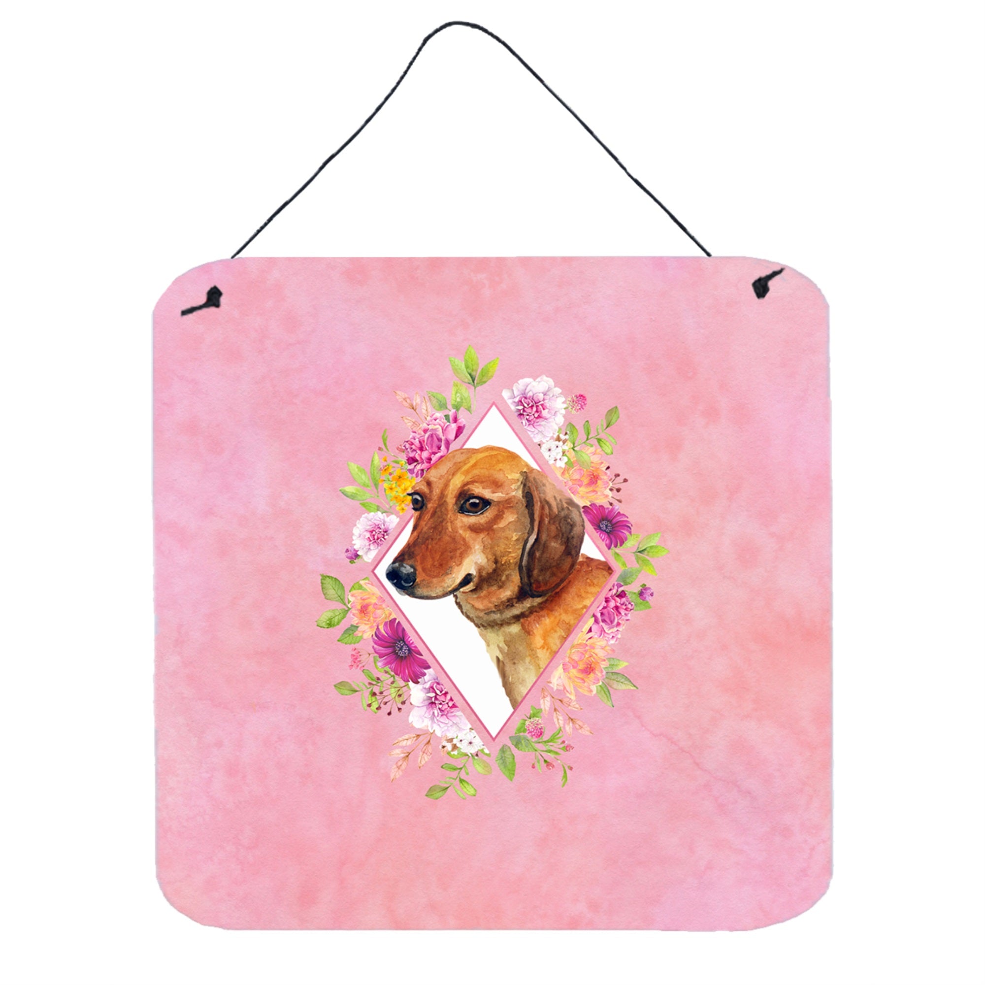 'Caroline'S Treasures Dachshund Red #1 Pink Flowers Door Hanging Prints Wall-Decor, Multicolor''