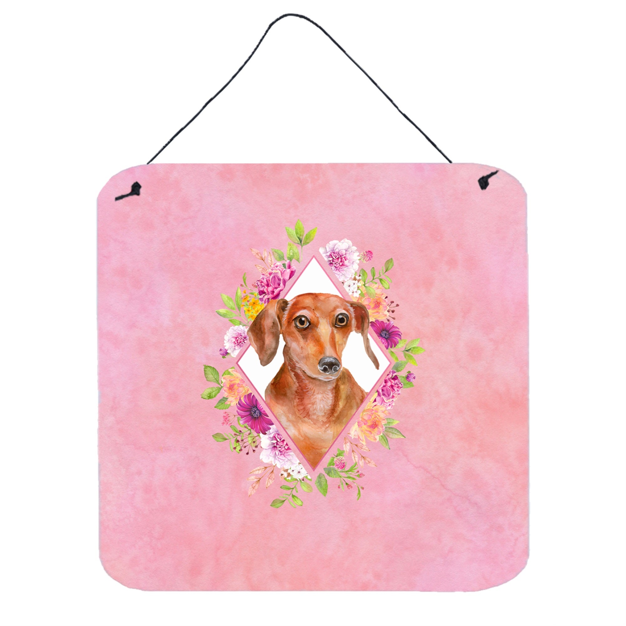 'Caroline'S Treasures Dachshund Red #2 Pink Flowers Door Hanging Prints Wall-Decor, Multicolor''